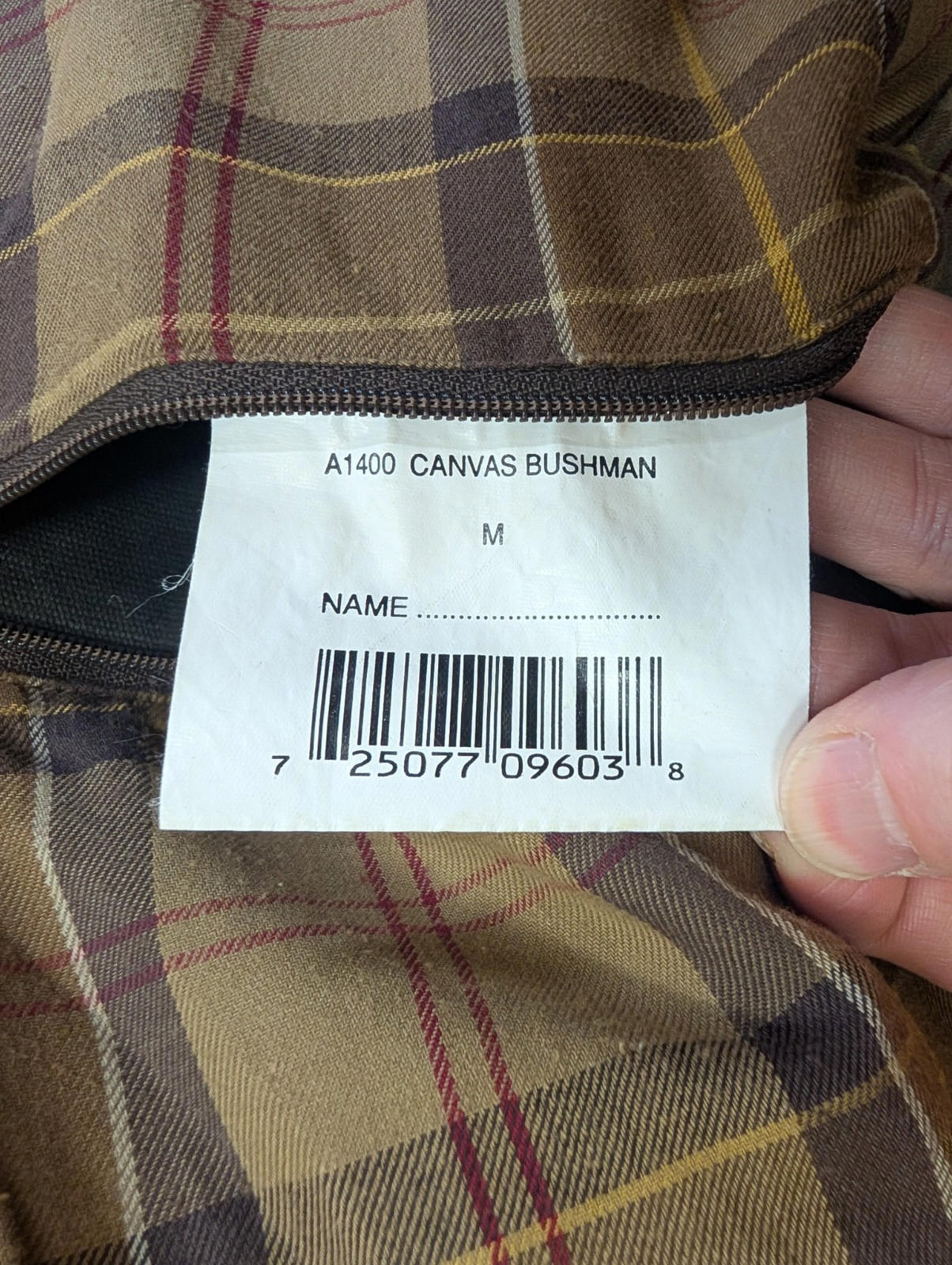 Barbour Brown Canvas Bushman Jacket Medium Men Cotton England Tartan Leather