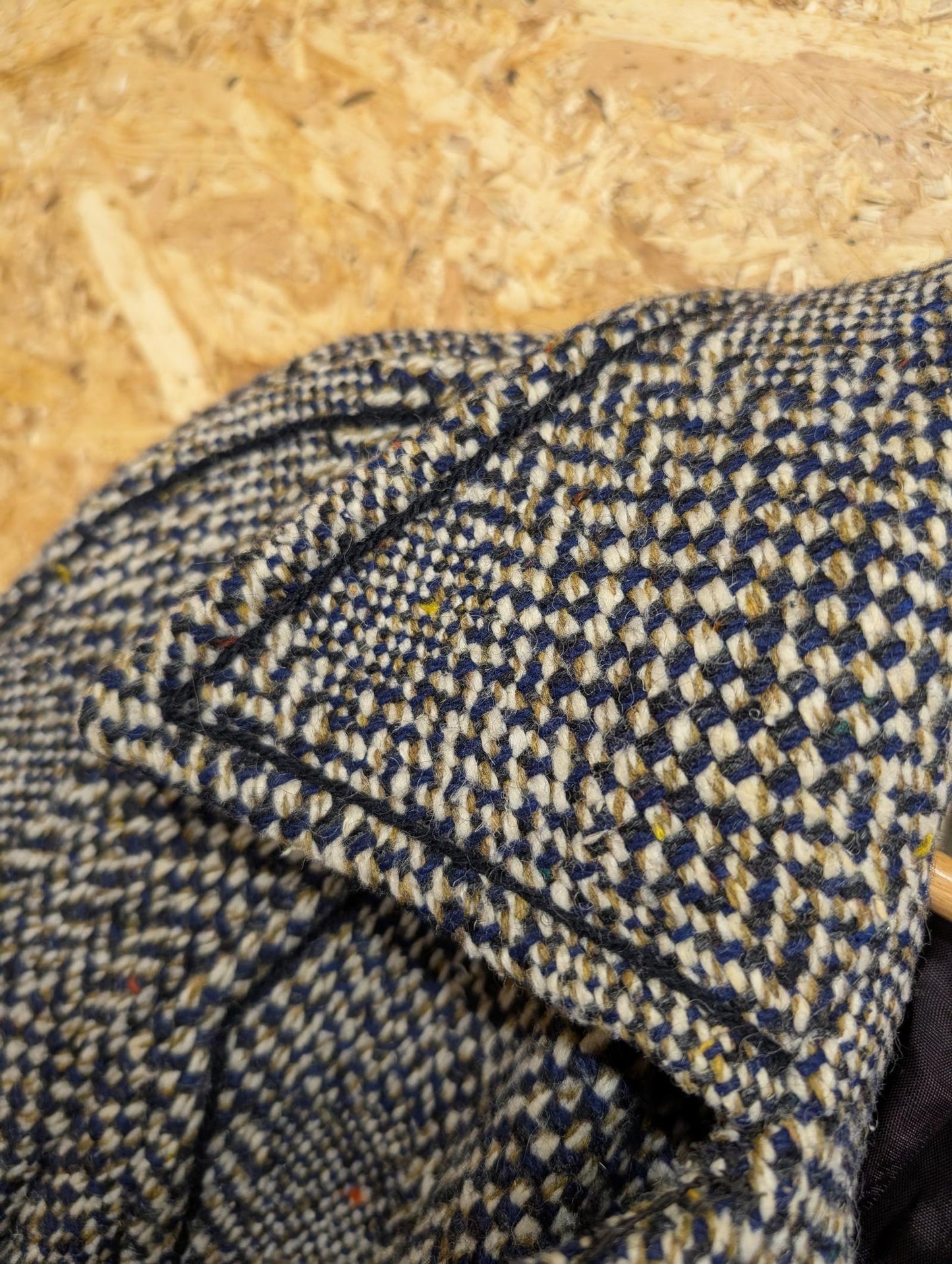 Windsmoor Wool Tweed Trench Coat Mac Long Blue White Made in England Size 14