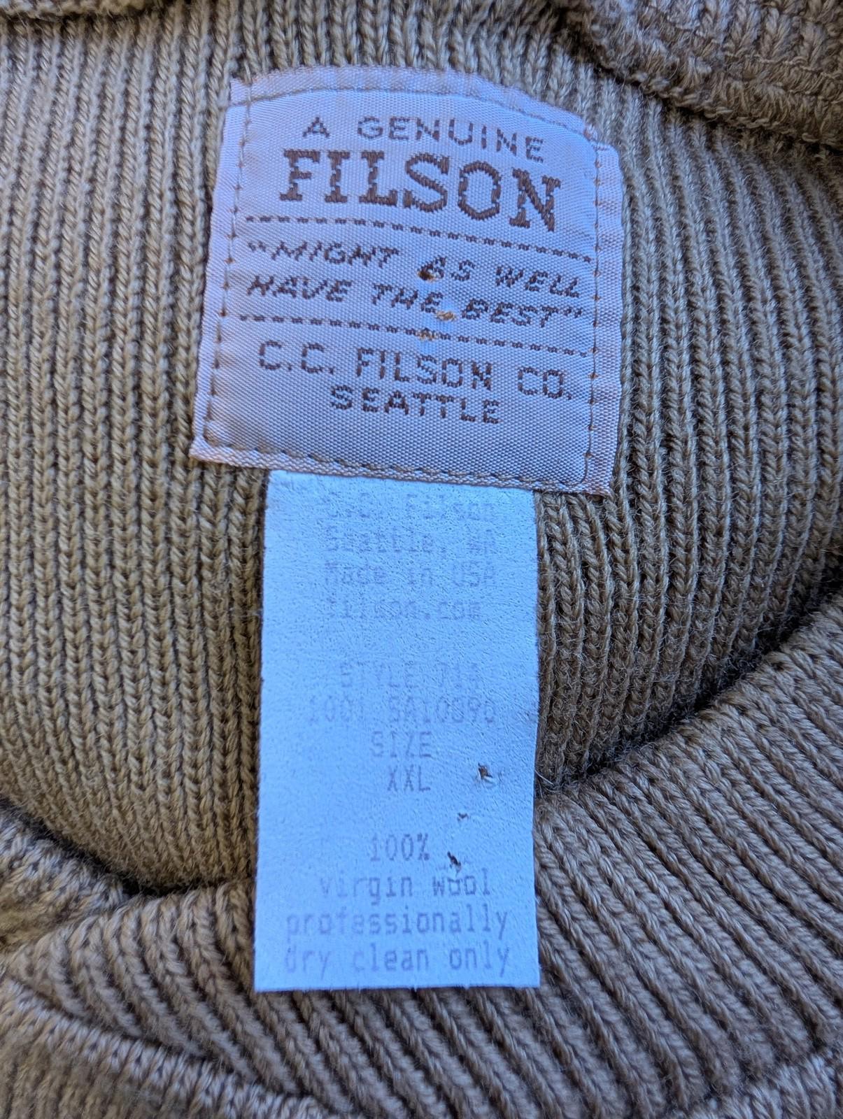 Filson Henley Guide Jumper XXL Men Wool Khaki Tan Brown Shoulder Patch Made USA