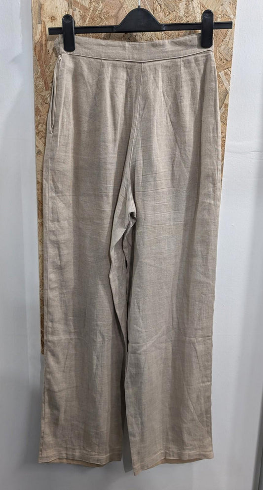 Armani Trousers Womens Size 8 W26 L31 Wide-Leg Baggy Beige Pleated Linen Oatmeal