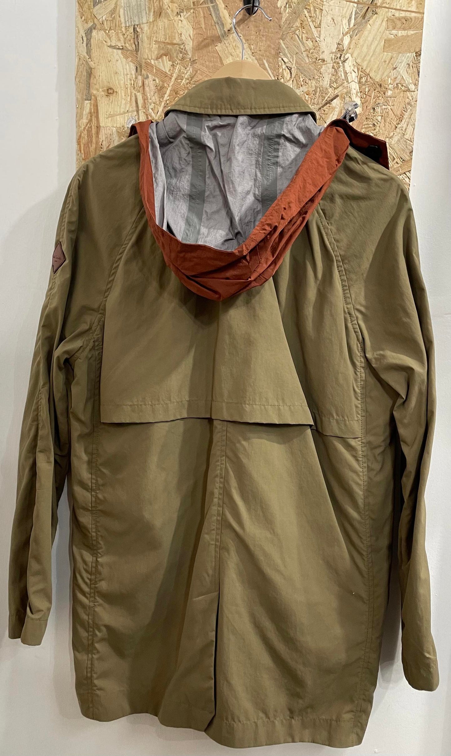 Paul Smith Jacket Mens Medium Two-Tone Pack Away Parka Jacket Khaki Green Orange