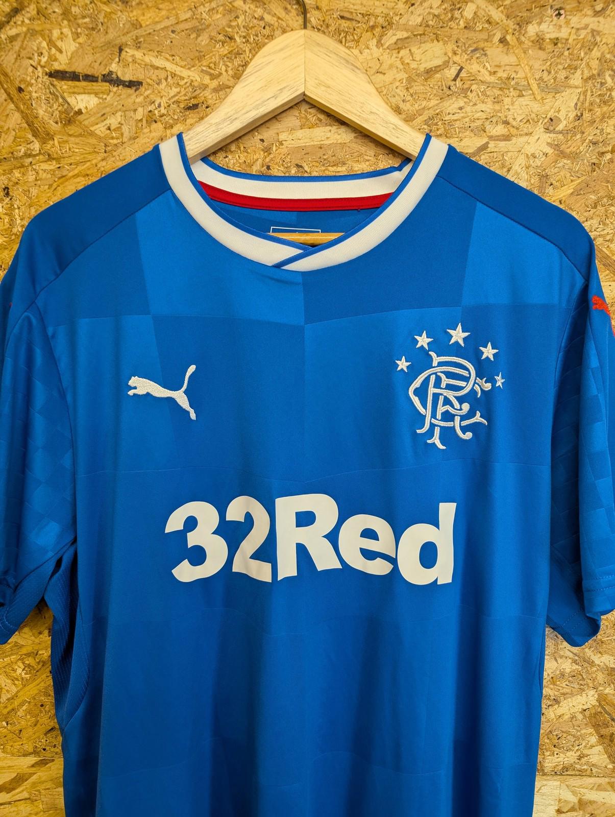 Rangers Football Shirt Mens XL 2016 Home Short Sleeve Blue Sponsor 32Red Puma