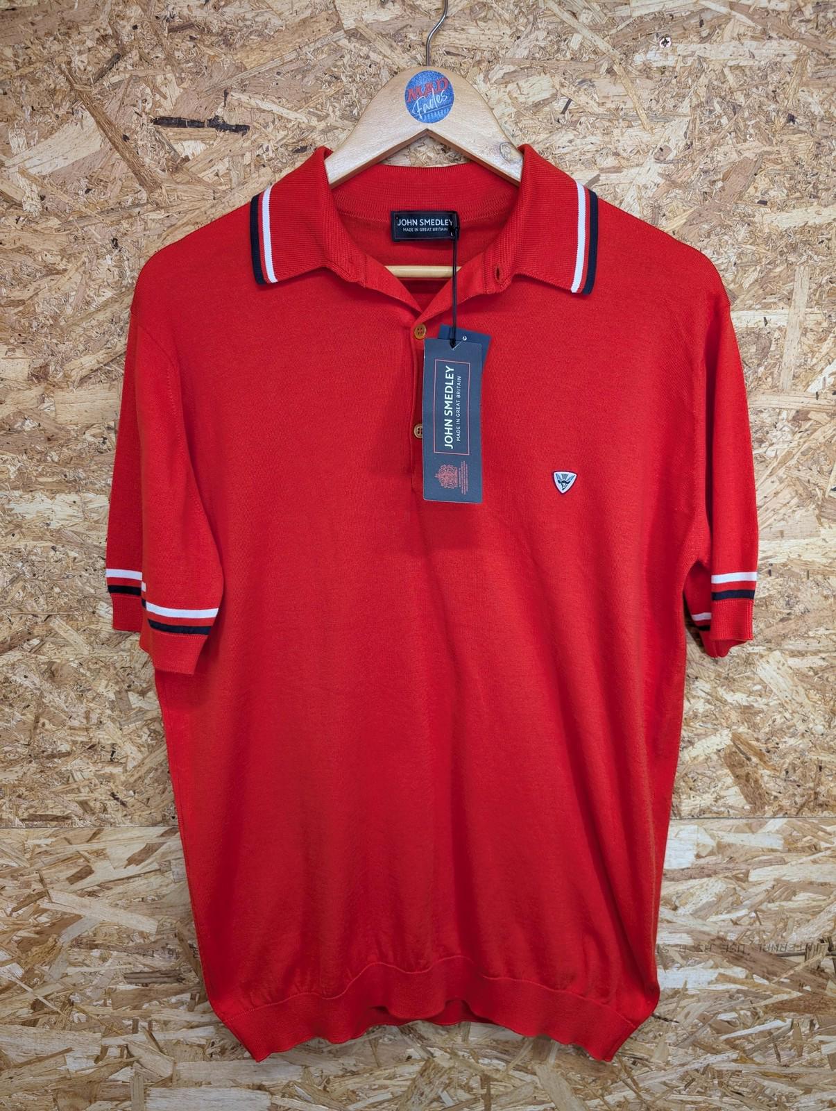 John Smedley Mens Large Cambourne Polo Shirt Slim Fit Red Sea Island Cotton Mod