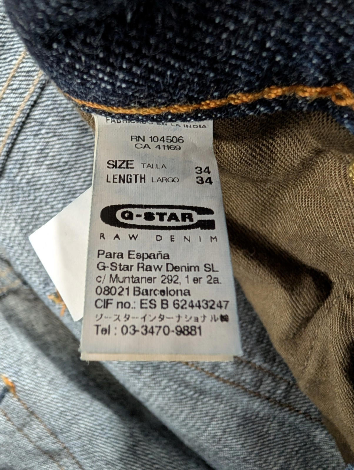 G-Star Jeans W34 L34 Navy Blue Denim Classic Straight Leg Neppy Button Fly