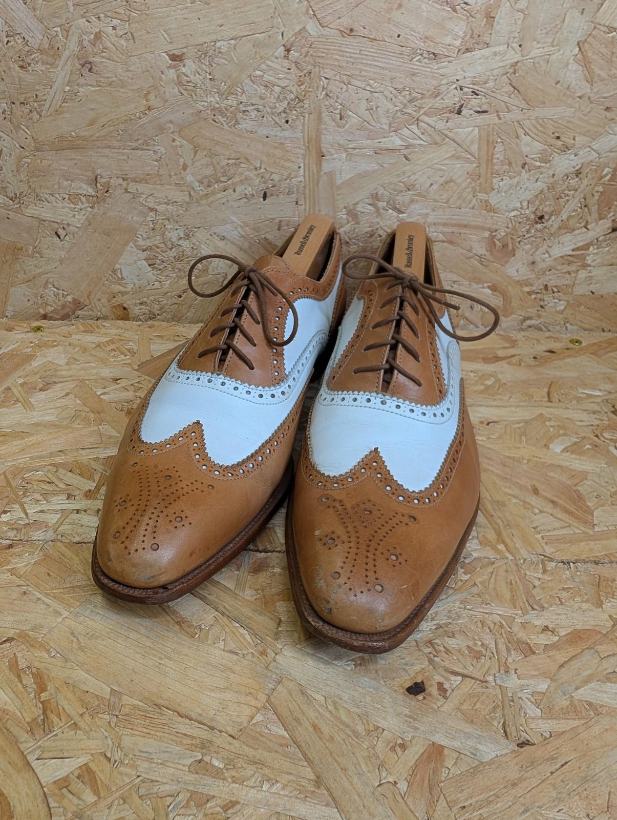 Mr Tredders Brogue Mens UK 11 EU 45 Vintage Leather Tan White Shoes