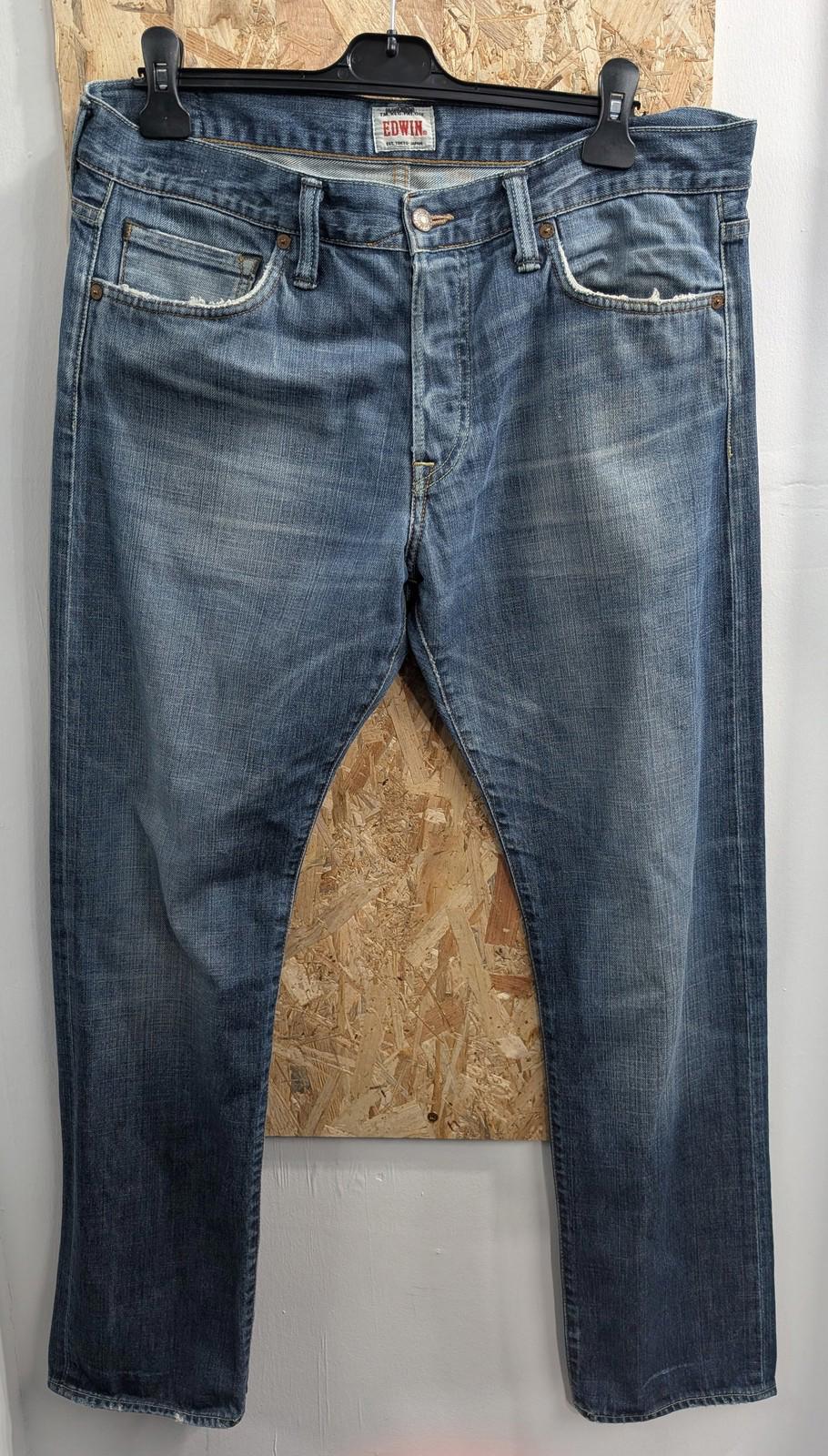 Edwin Jeans W34 L32 Men ED-67 Distressed Blue Denim Regular Fit Straight Leg