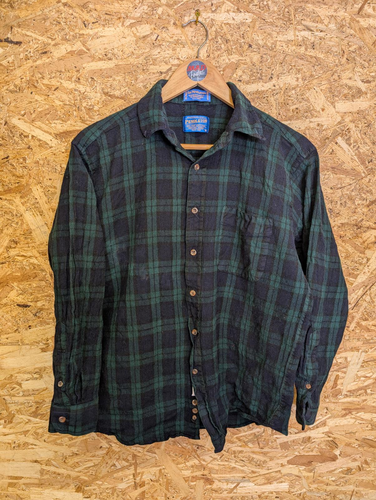 Sir Pendleton Shirt L Navy Blue Green Check Plaid Wool Black Watch Tartan USA