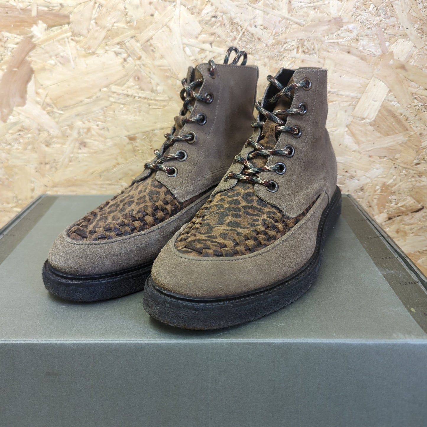 All Saints Moth Boot Taupe Leopard Lace Up Size 8 UK 42 EU