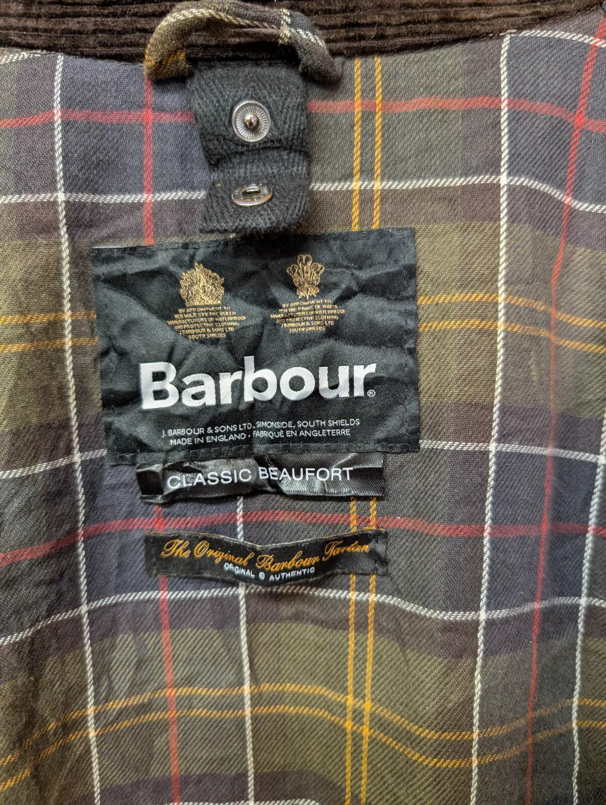 Barbour Classic Beaufort Jacket Men C42 Large Brown Green Cord Collar Liner Vest