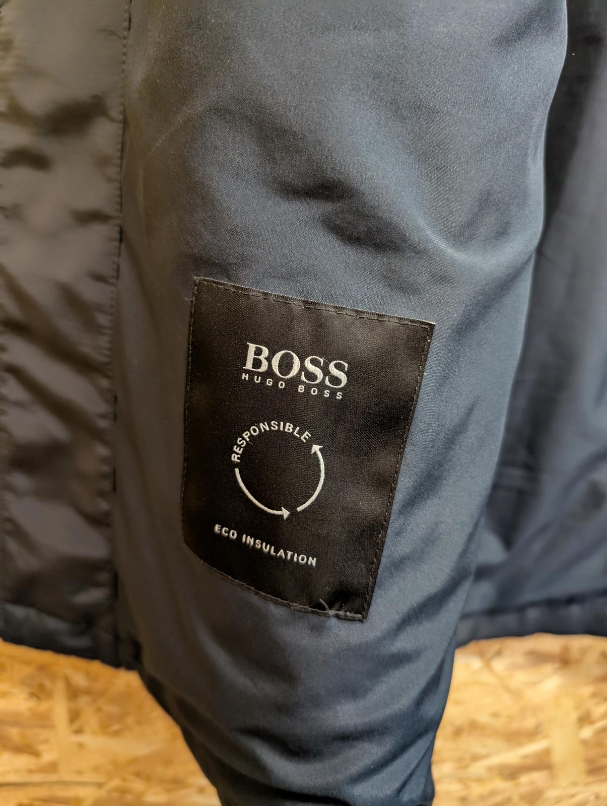 Boss Car Coat Mac Mens Size Medium 40 Navy Blue Black Waterproof Insulated 50