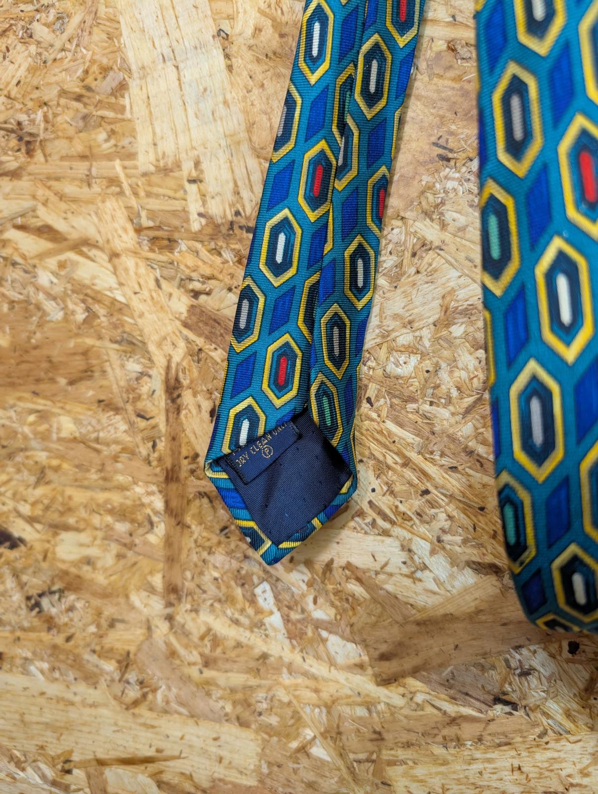 Lloyd Attree & Smith Pure Silk Tie 59" 149cm Green Blue Geometric Pattern