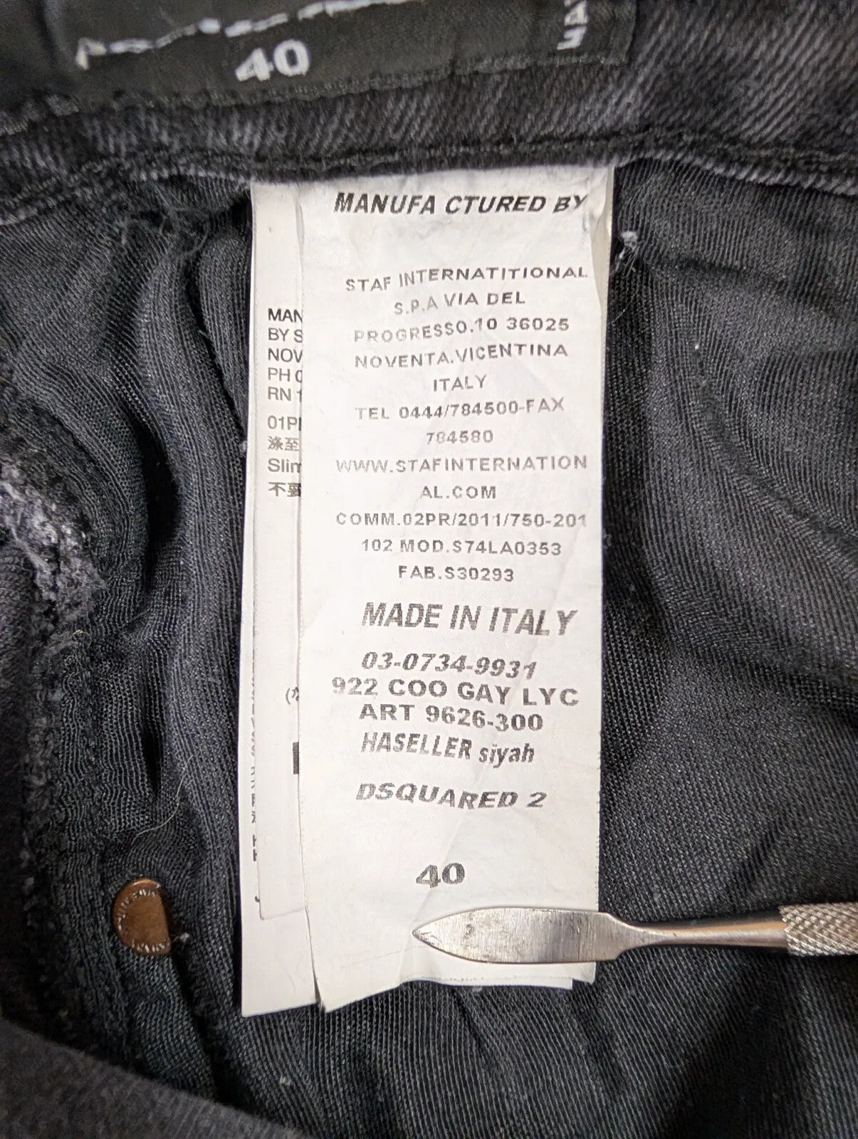 DSquared2 Jeans Mens Size W30 L32 Black Denim Distressed Slim Fit Button Italy
