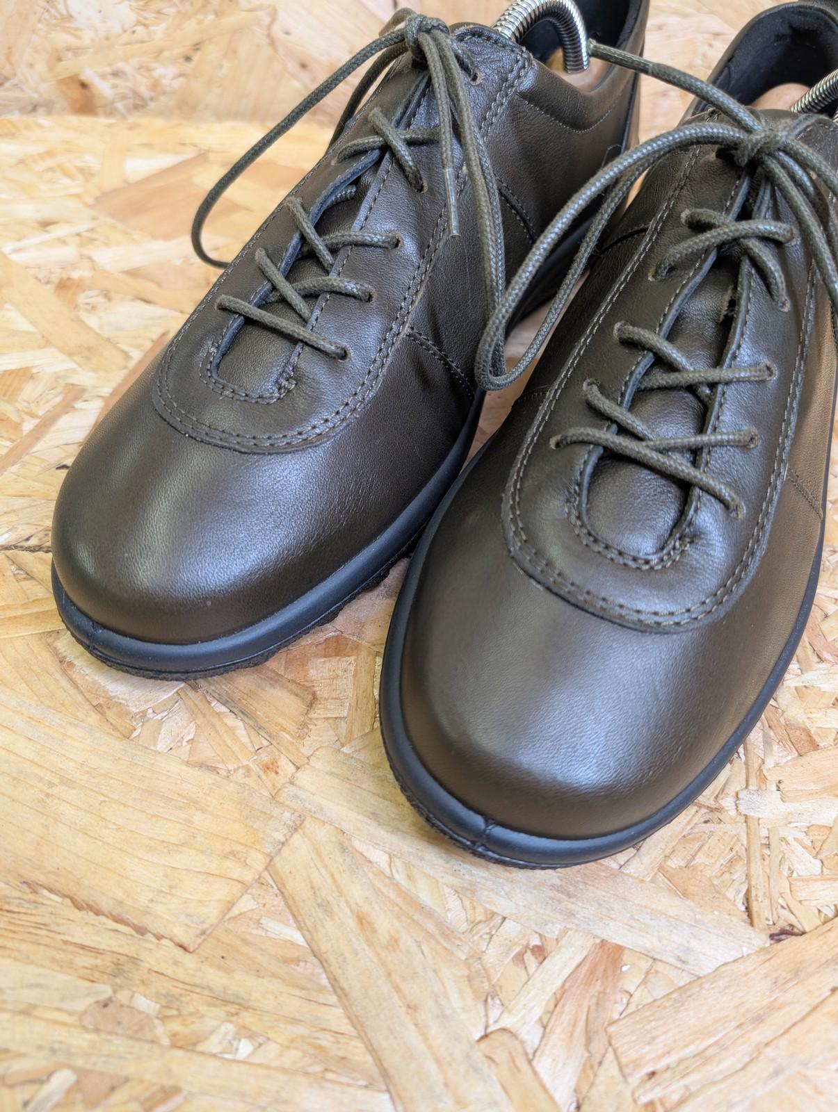 Hotter Tansy Flats UK 6.5 Womens Ortholite Cushioned Dark Green Leather Lace Up