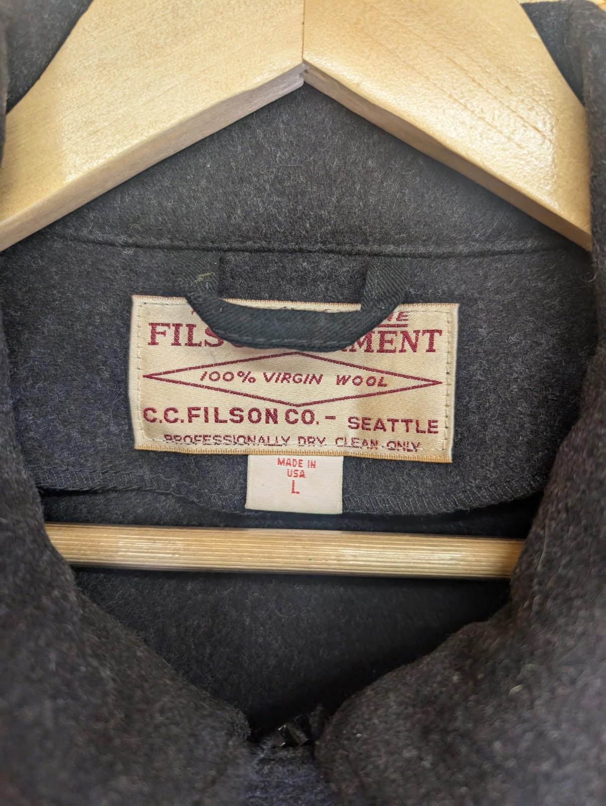 Filson Weekender Wool Coat Large Mackinaw Charcoal Grey Mile Marker Jacket USA