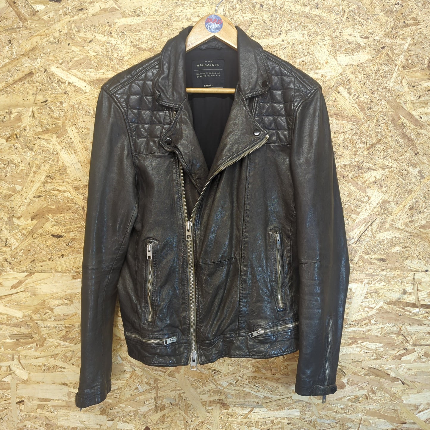 All Saints Conroy Genuine Black Leather Biker Jacket Motorbike Size Small