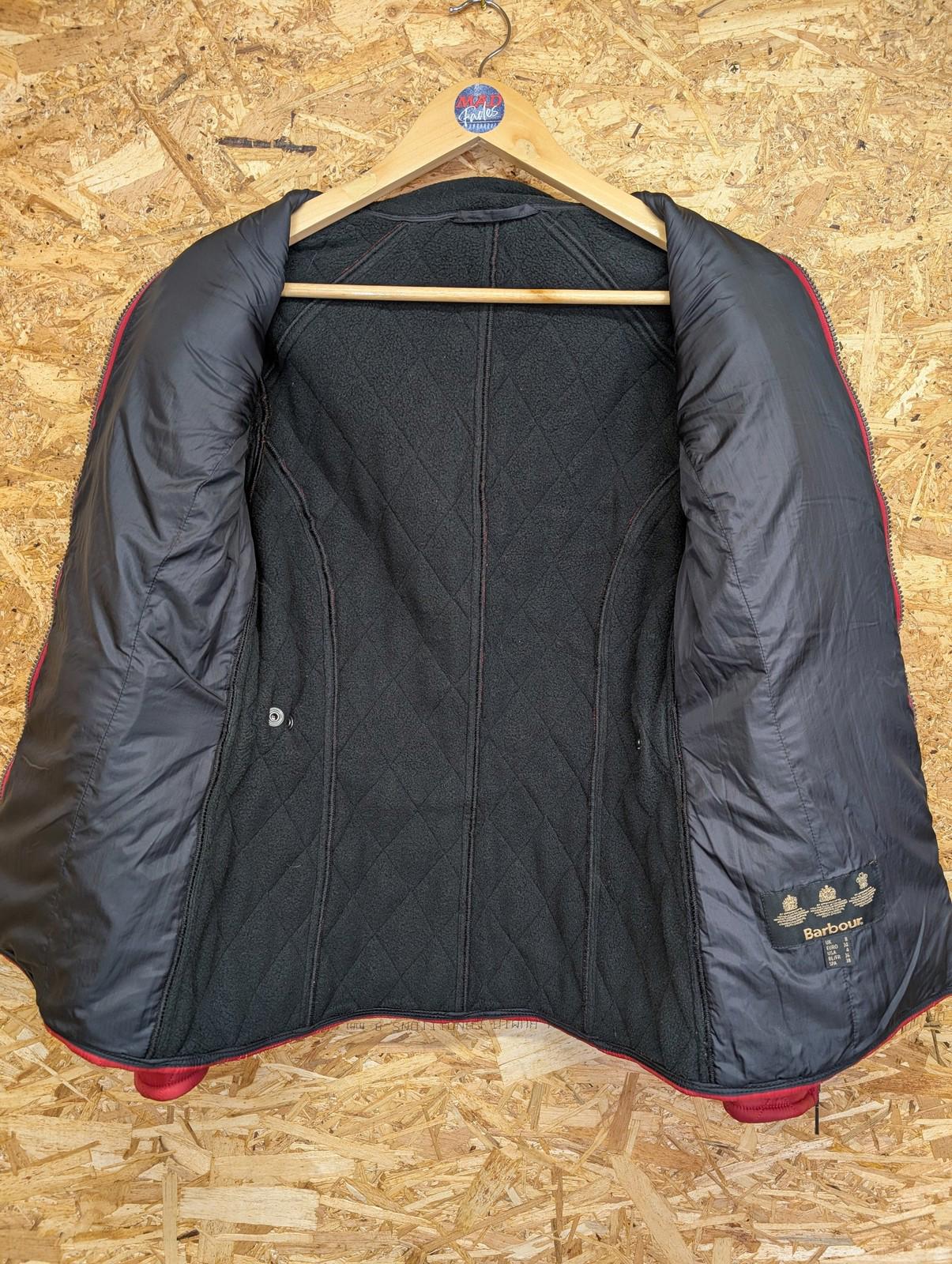Barbour Trial Quilt Jacket UK 8 Women Full Zip Pockets Red Fleece Lined Padded