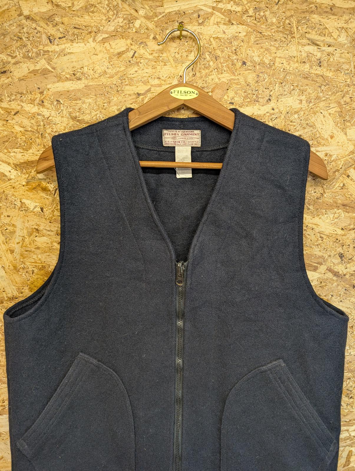Filson Mackinaw Vest Navy Blue Mens Medium Wool Waistcoat Gilet Body Warmer Zip