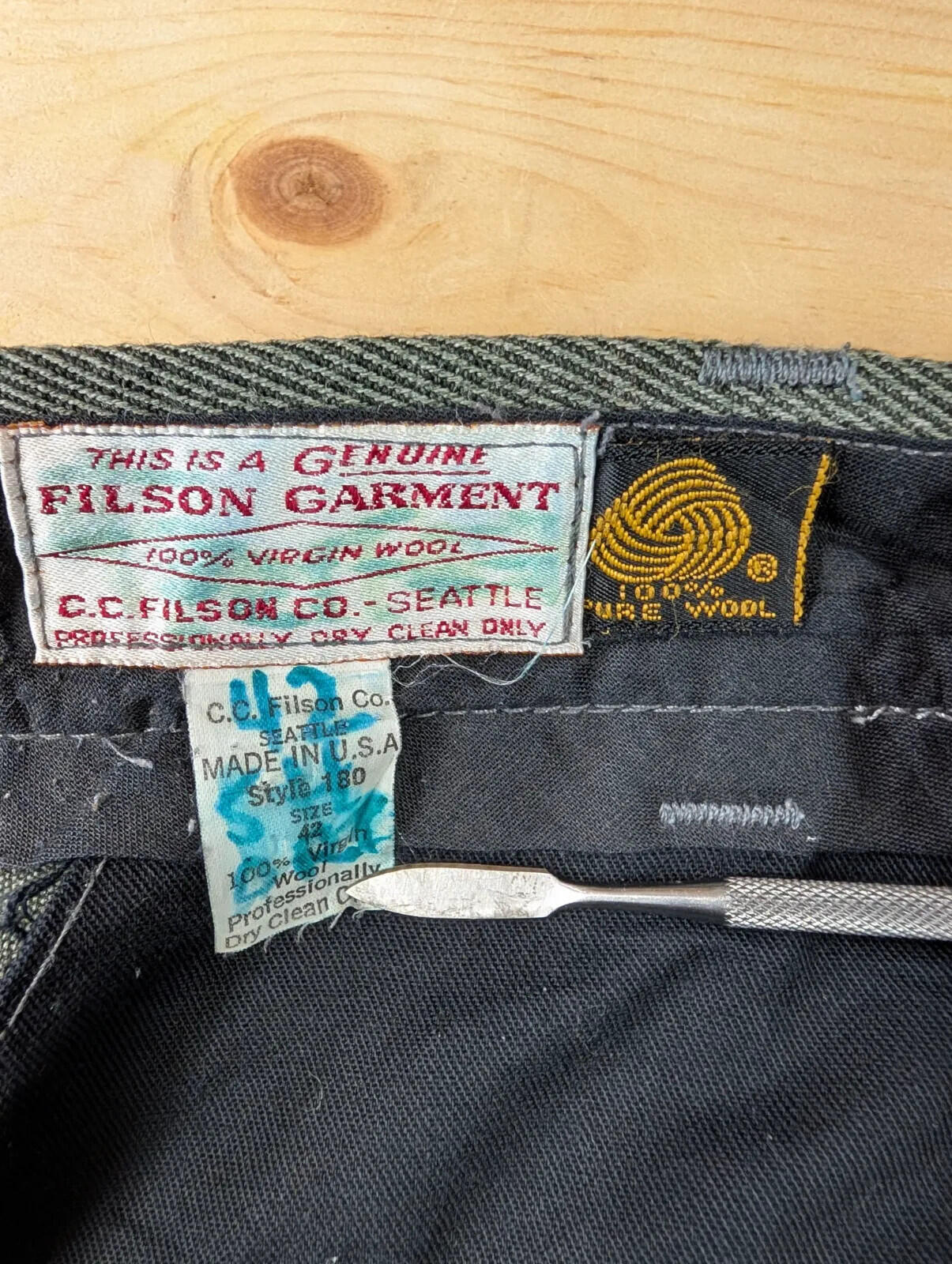 Filson Forestry Cloth Trousers W42 L28 Style 180 Wool Green Work Wear USA Made