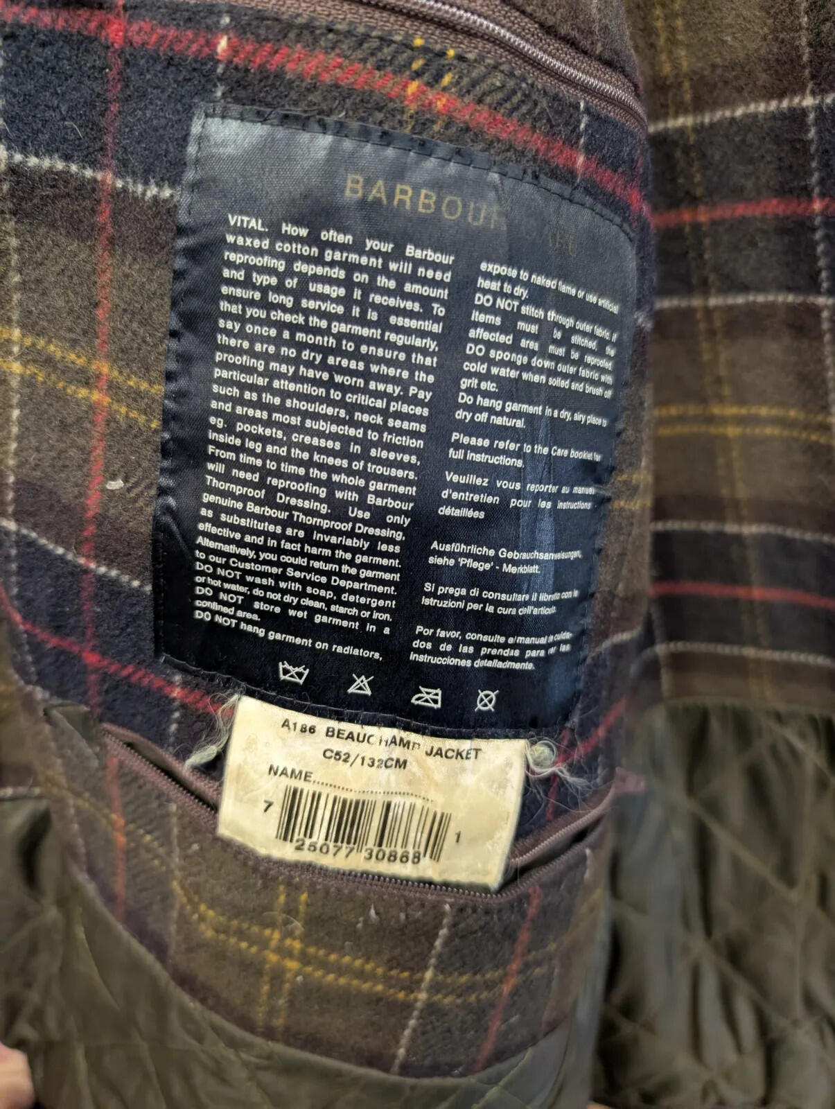 Vintage Barbour Beauchamp Wax Jacket Mens 3XL C52 Sandstone A186 Wool Lined 2000