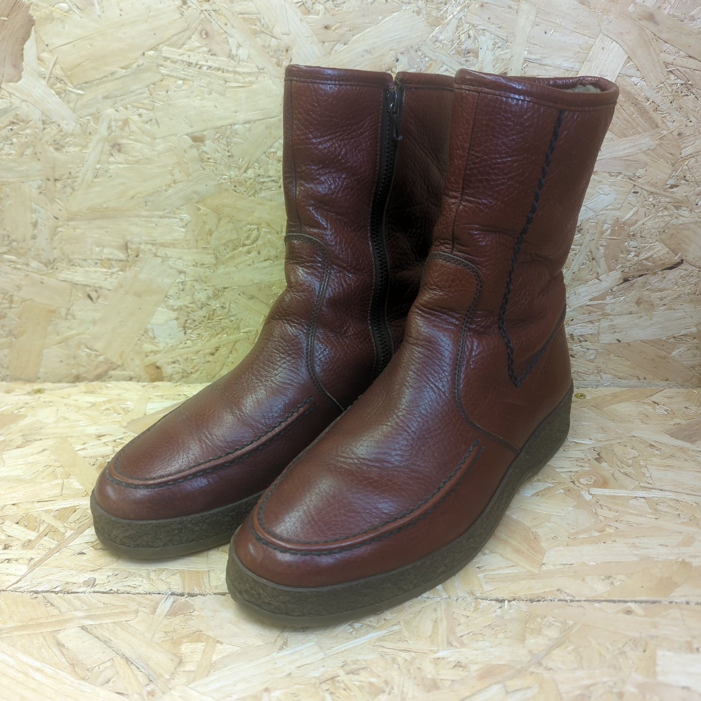 Humanic Warmfutter Brown Leather Fur Lined Boot Vintage Snow Winter Zip 10 UK 44