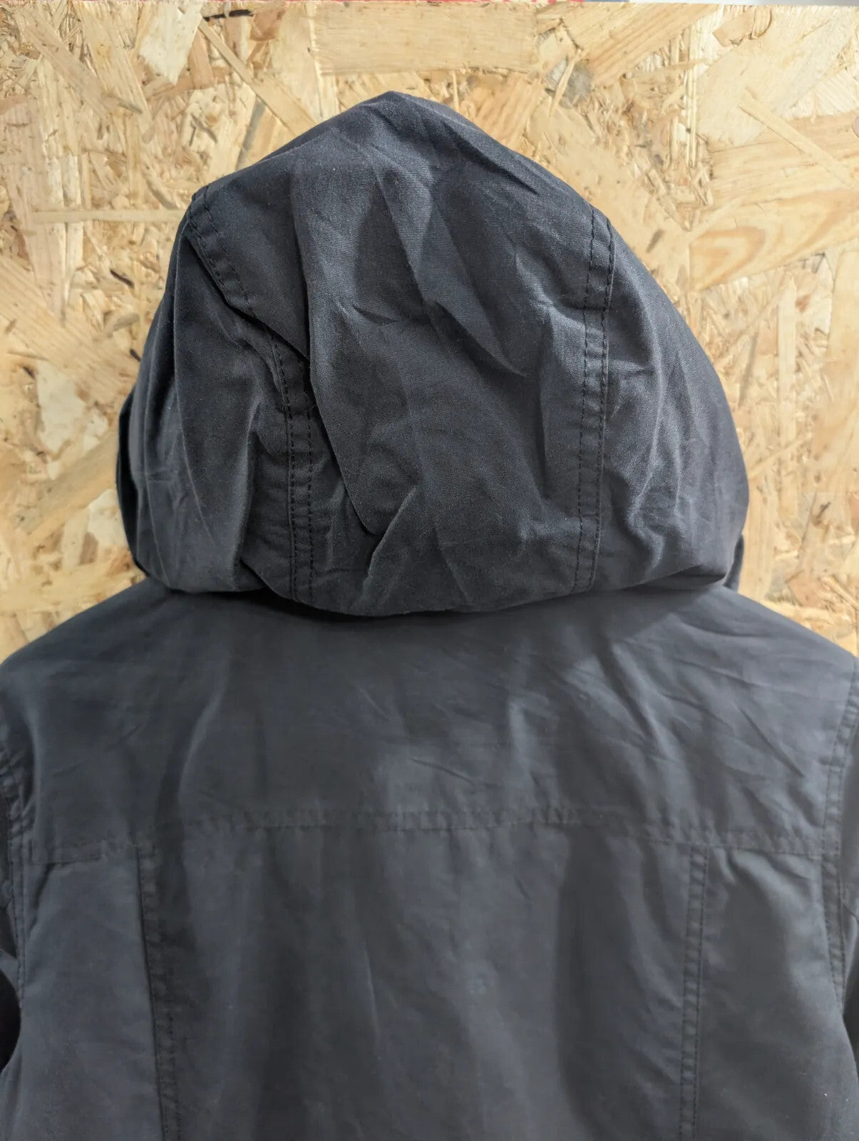 Barbour Shore Waxed Jacket Womens UK16 Navy Blue Hooded Country Parka Lined