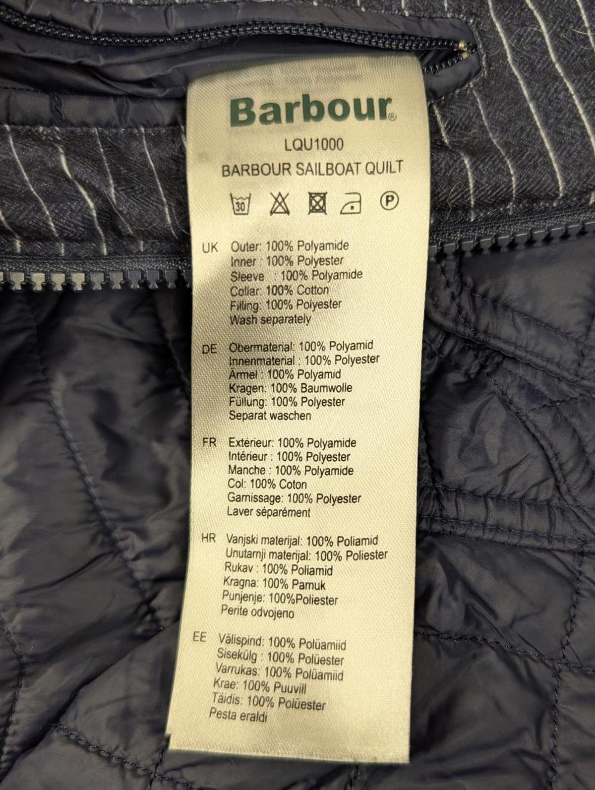 Barbour Sailboat Quilt Jacket UK 8 Women Navy Blue Padded Corduroy Collar Pocket