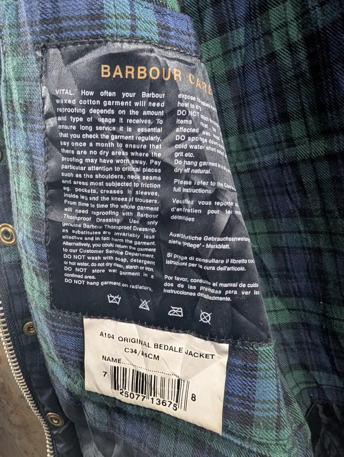 Vintage Barbour Bedale Jacket Mens Small C34 Black Waxed Cotton A104 Original
