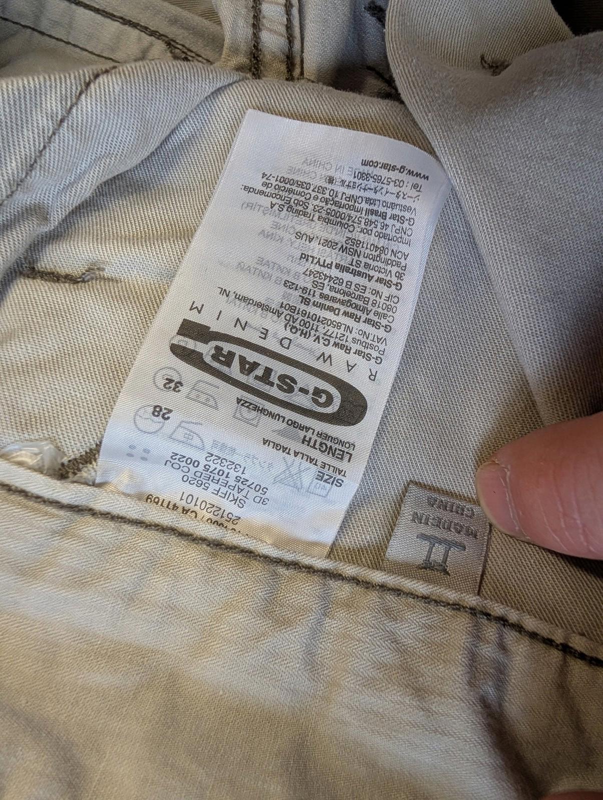 G-Star Raw Trousers Mens W28 L32 Urban Cargo Style Stone Cream Utility Workwear