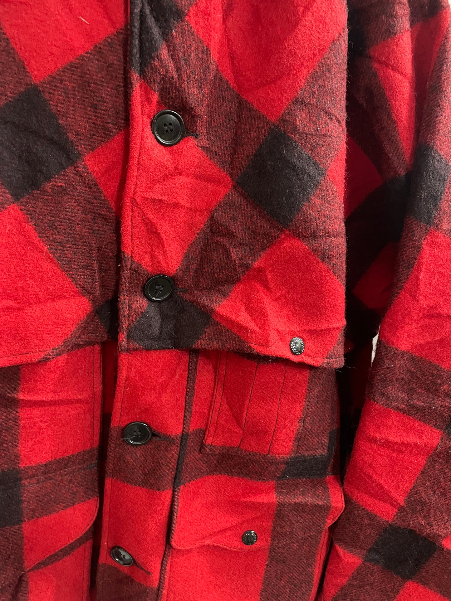 Filson Buffalo Plaid Red Black Lot 83 Double Mackinaw Wool Jacket Vintage 46 2XL