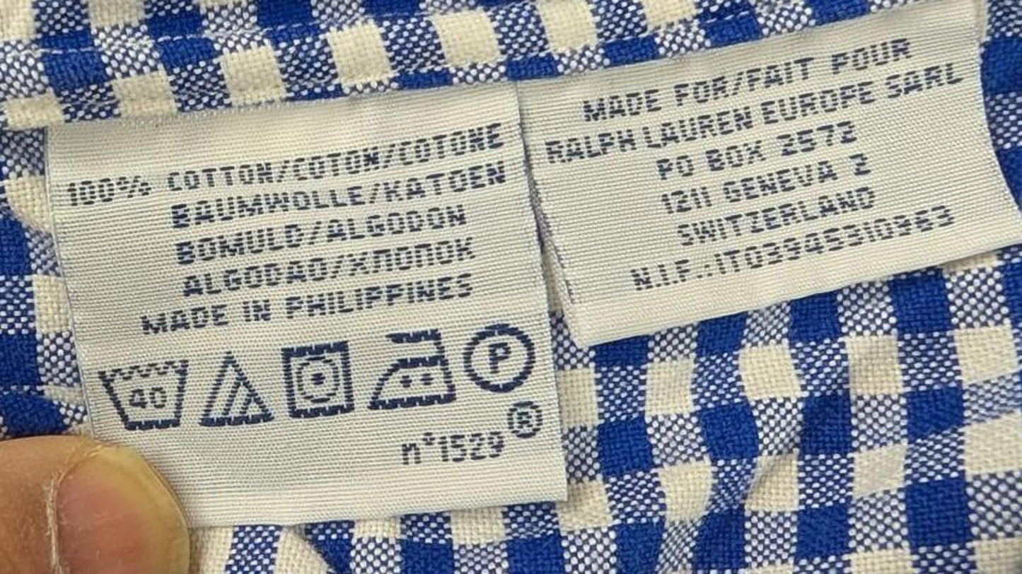 Ralph Lauren Shirt XL Men Blue White Gingham Check L/S Button Collar Polo Slim