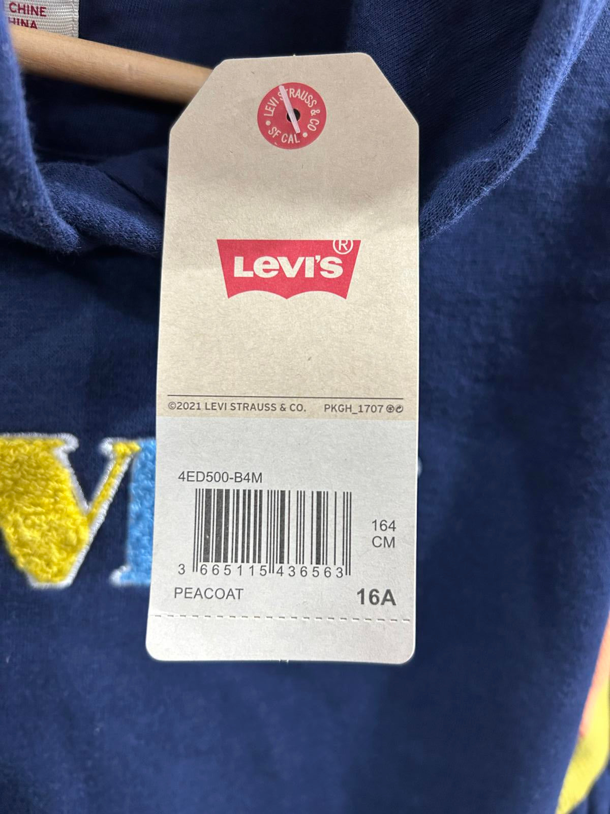 Levis Hoodie Girls Age 16 Size Navy Blue Embroidered Logo Top Jumper Sweater New