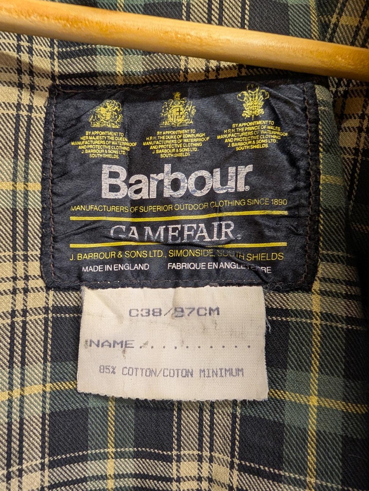 Vintage Barbour Gamefair Jacket Medium Men C38 Sage Green Wax Cotton 80s A123