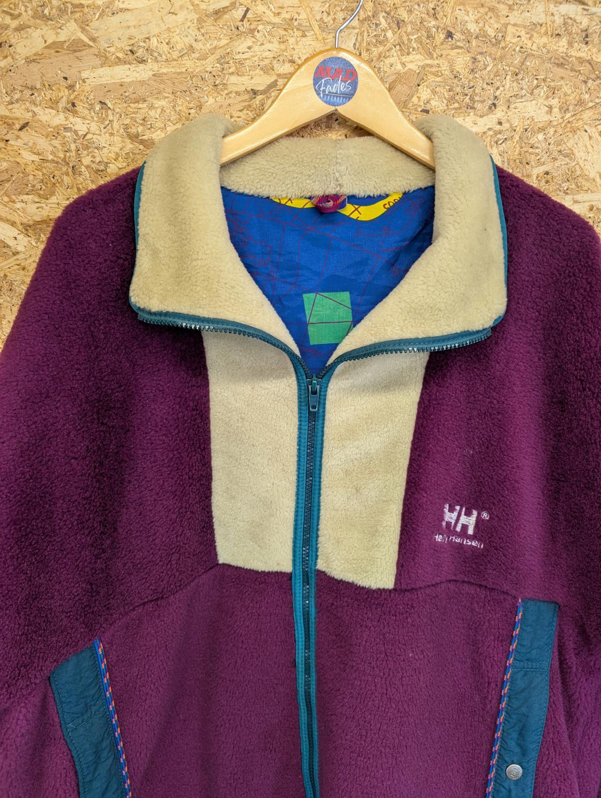 Helly Hansen Fleece XL 90s Vintage Purple Colour Block Top Pullover Zip Lined