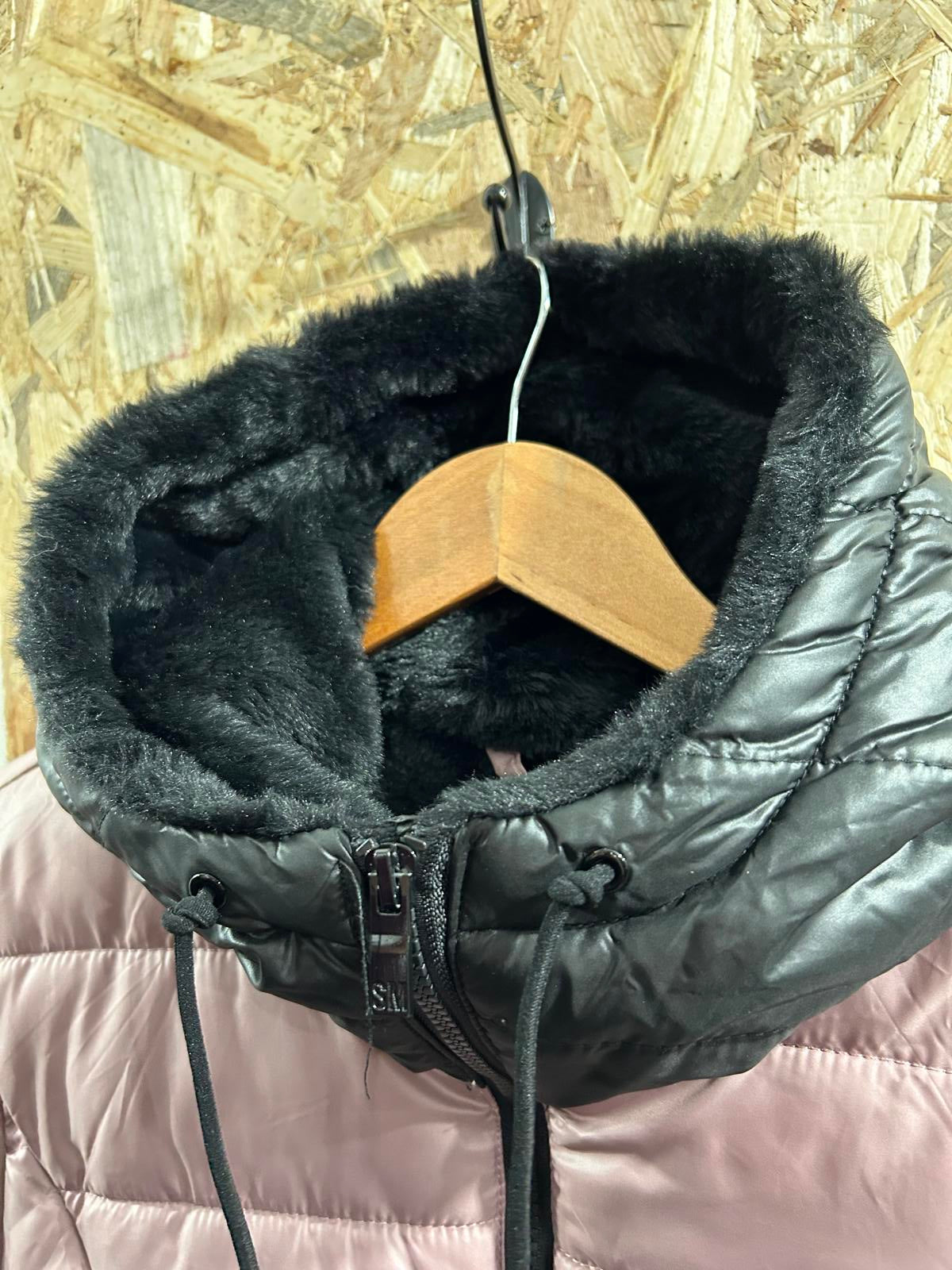 Steve Madden Parka Women Medium 10-12 Pink Black Quilted Puffer Hooded Coat