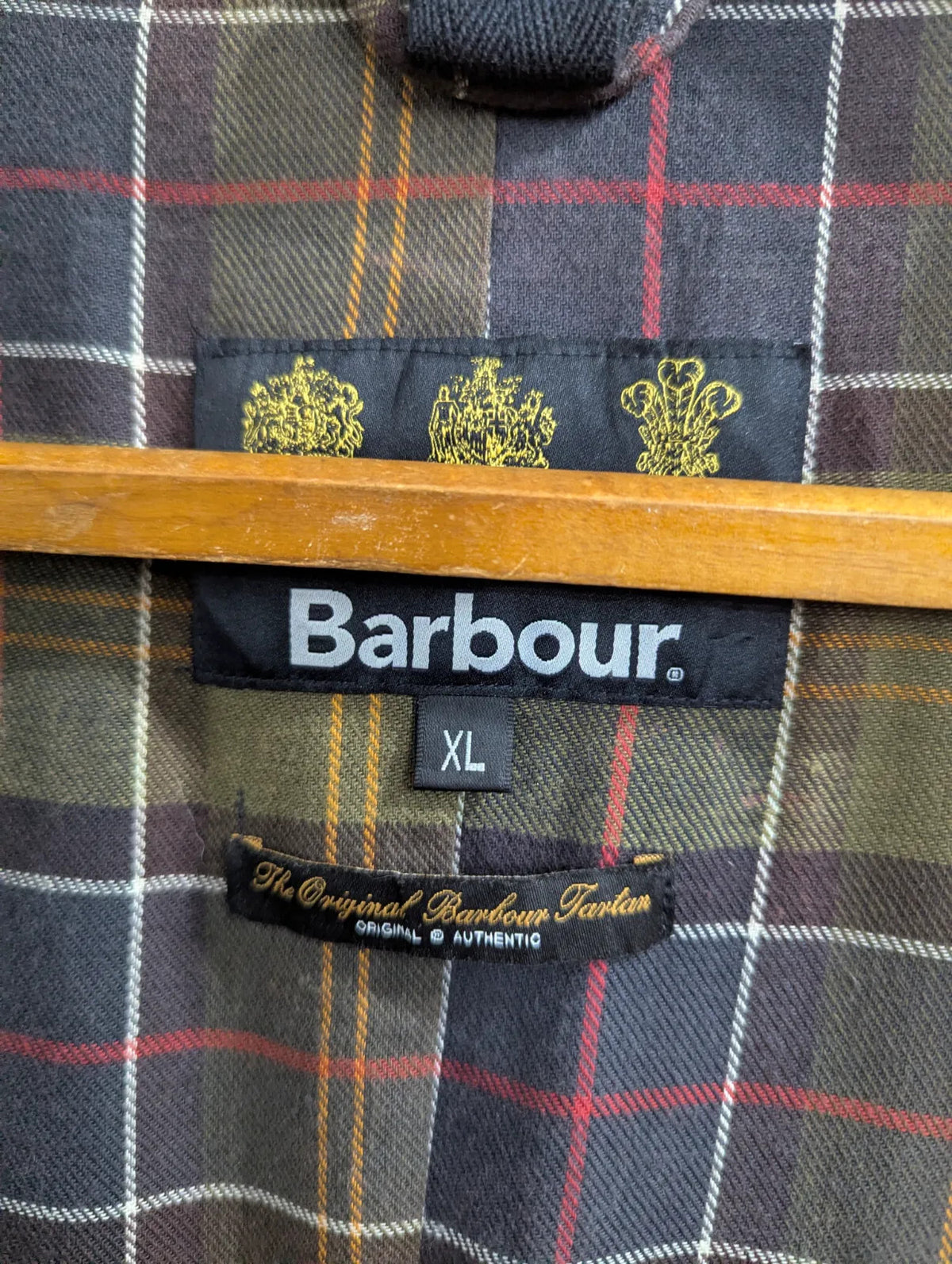 Barbour Ashby Wax Jacket Mens XL Green Cotton Tartan Lined Cord Collar England