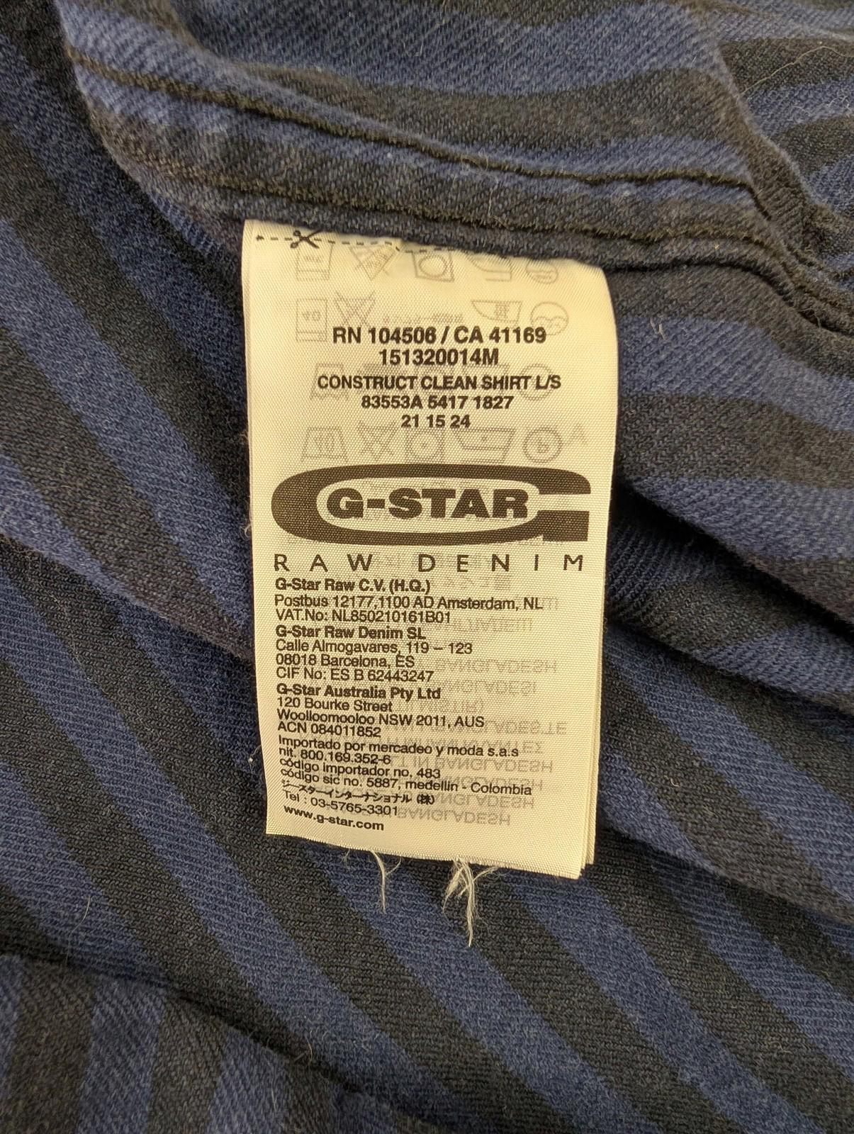 G-Star Raw Over-Shirt XXL Men Button-Up Stripe Navy Blue Heavy Duty Denim