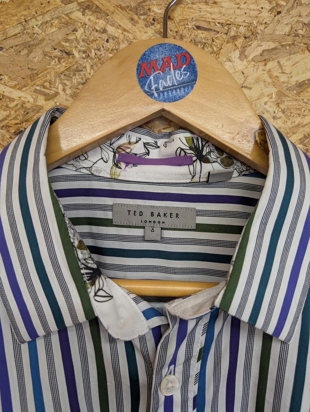 Ted Baker Shirt Mens Size 4 Large London Striped Long Sleeve French Floral Cuffs