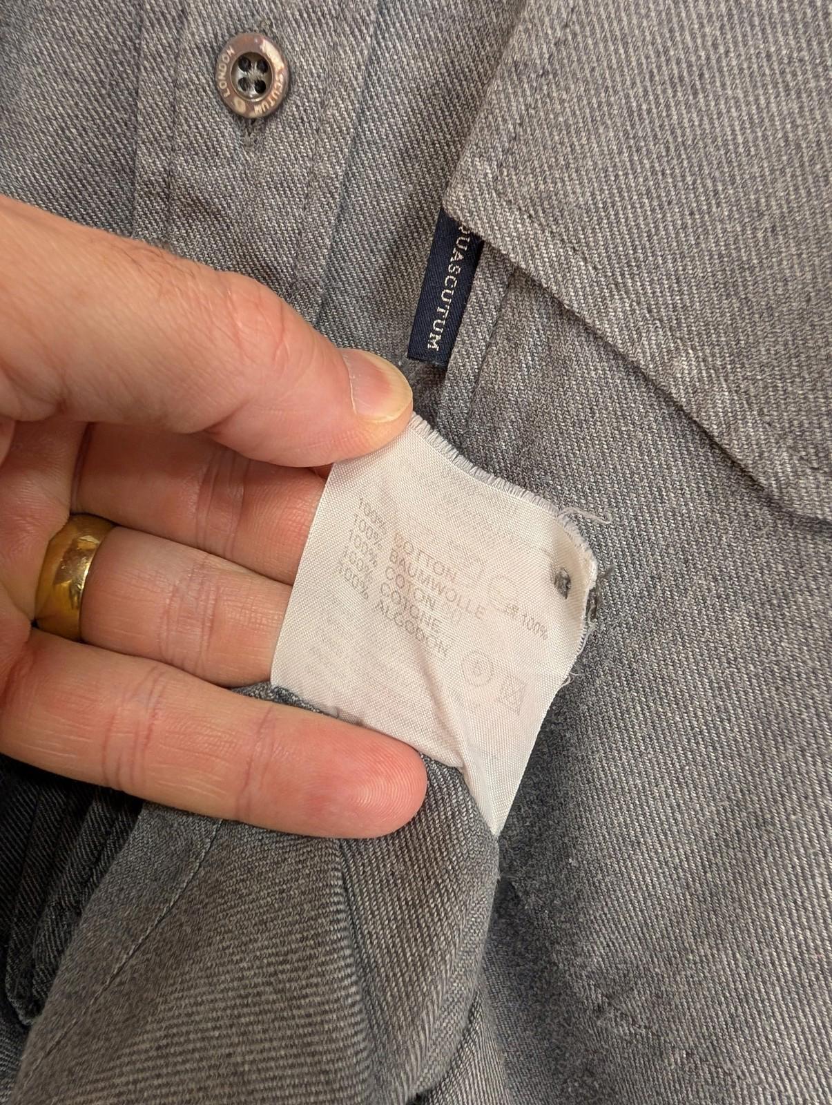 Aquascutum Pocket Shirt Mens Medium Button-Up Grey Cotton Long Sleeve Chore Tab