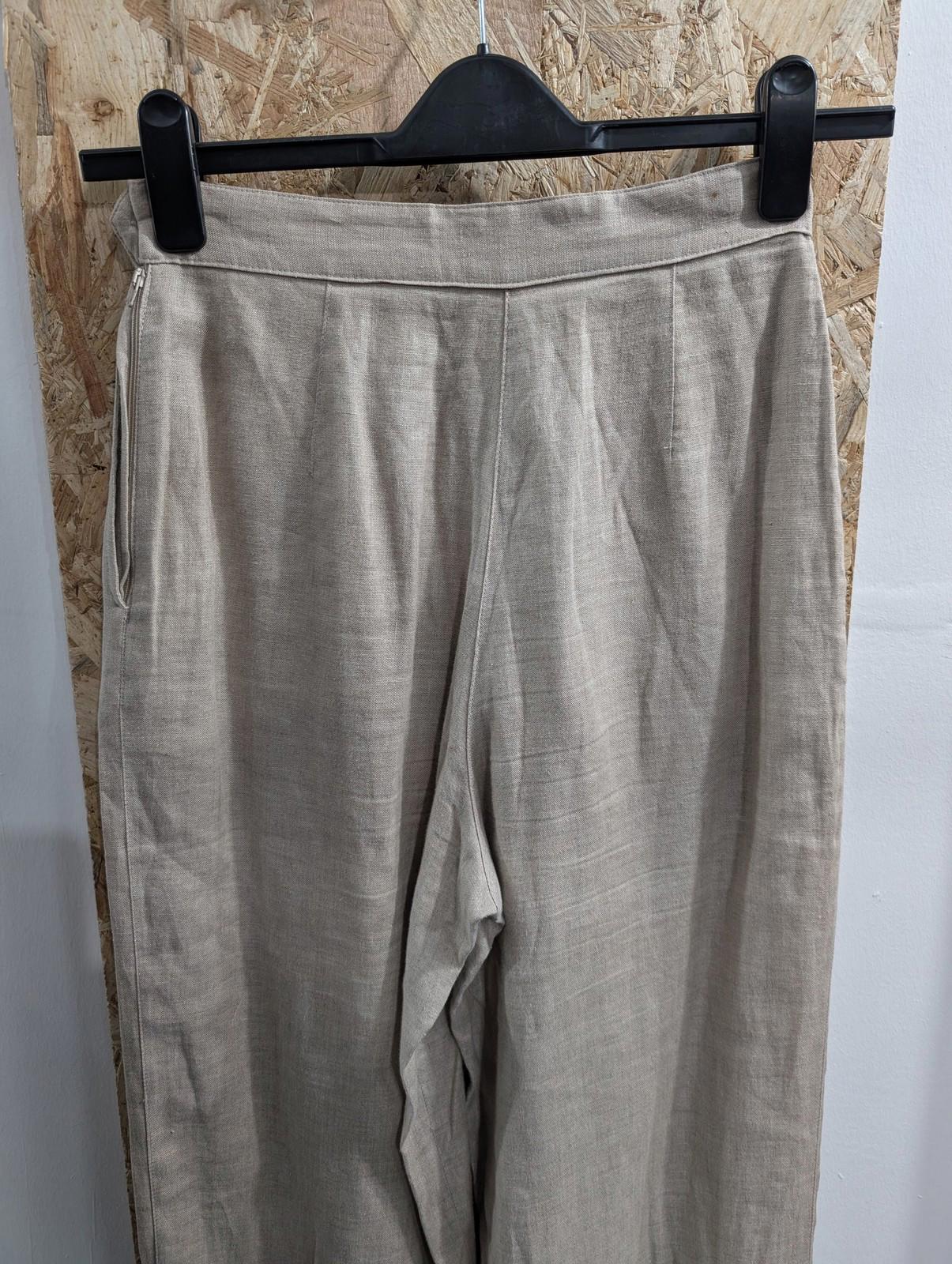 Armani Trousers Womens Size 8 W26 L31 Wide-Leg Baggy Beige Pleated Linen Oatmeal