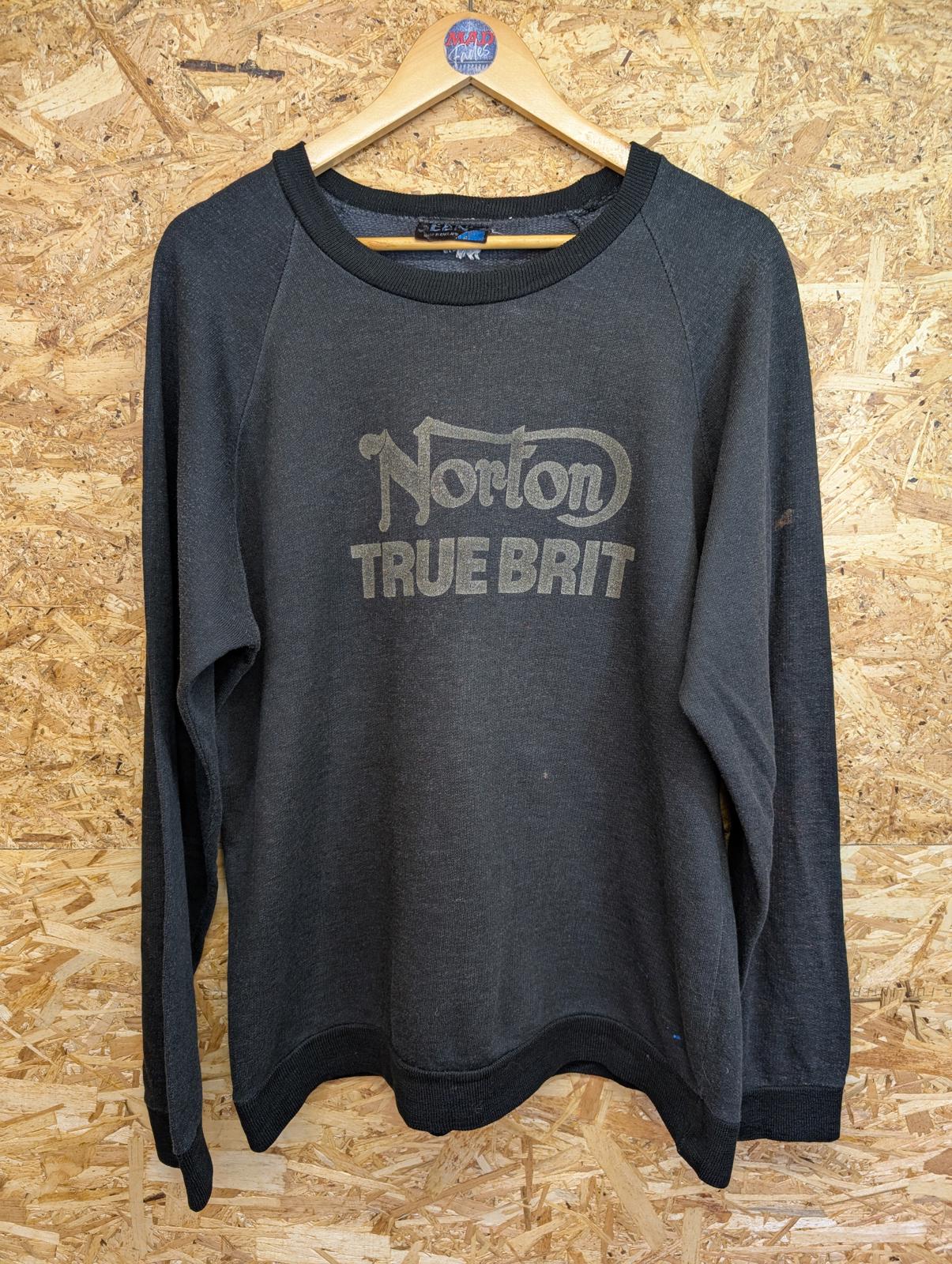 Norton Large True Brit Supporters Club Sweater Black Vintage 90s Crew Neck