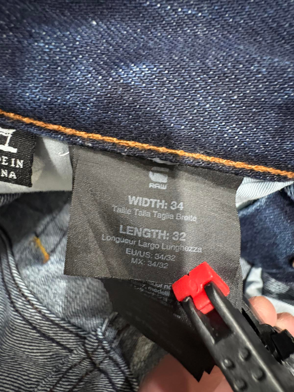 G-Star 3301 Tapered Jeans W34 L32 Navy Blue Dark Denim Button Fly