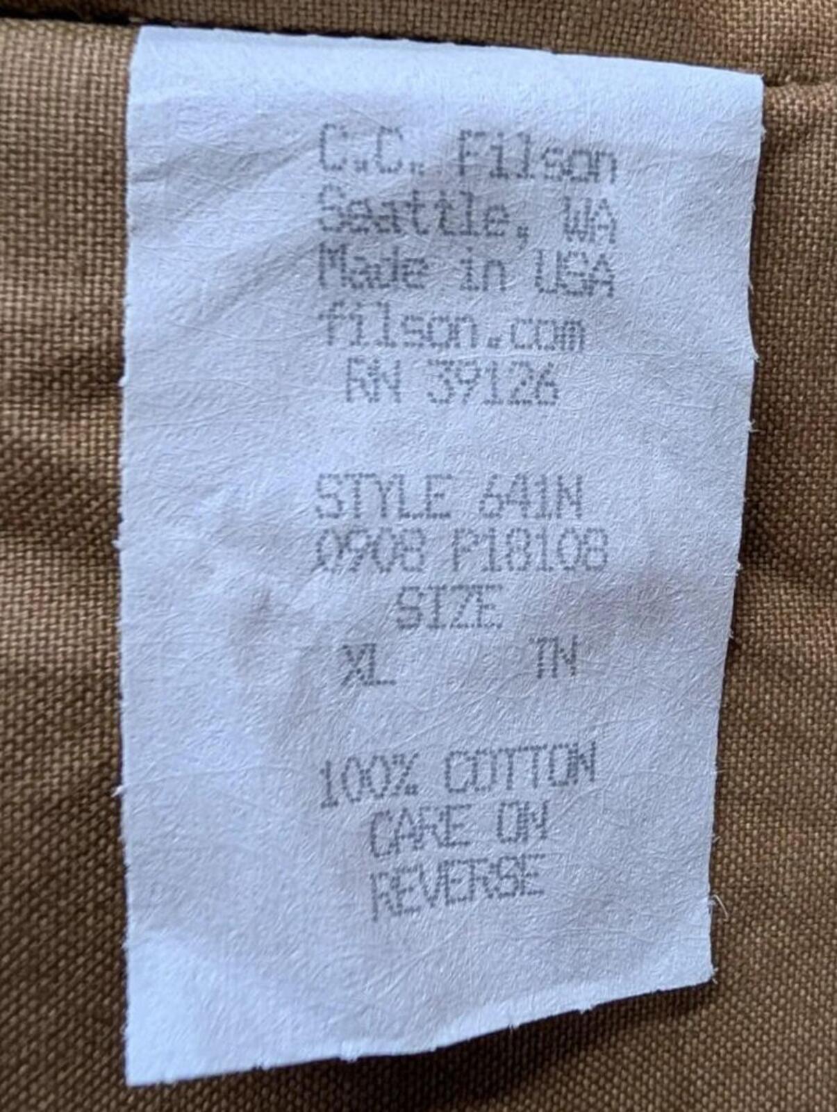 Filson 641N Tin Cloth Field Jacket Mens XL Tan Waxed Canvas USA NWT Mackinaw