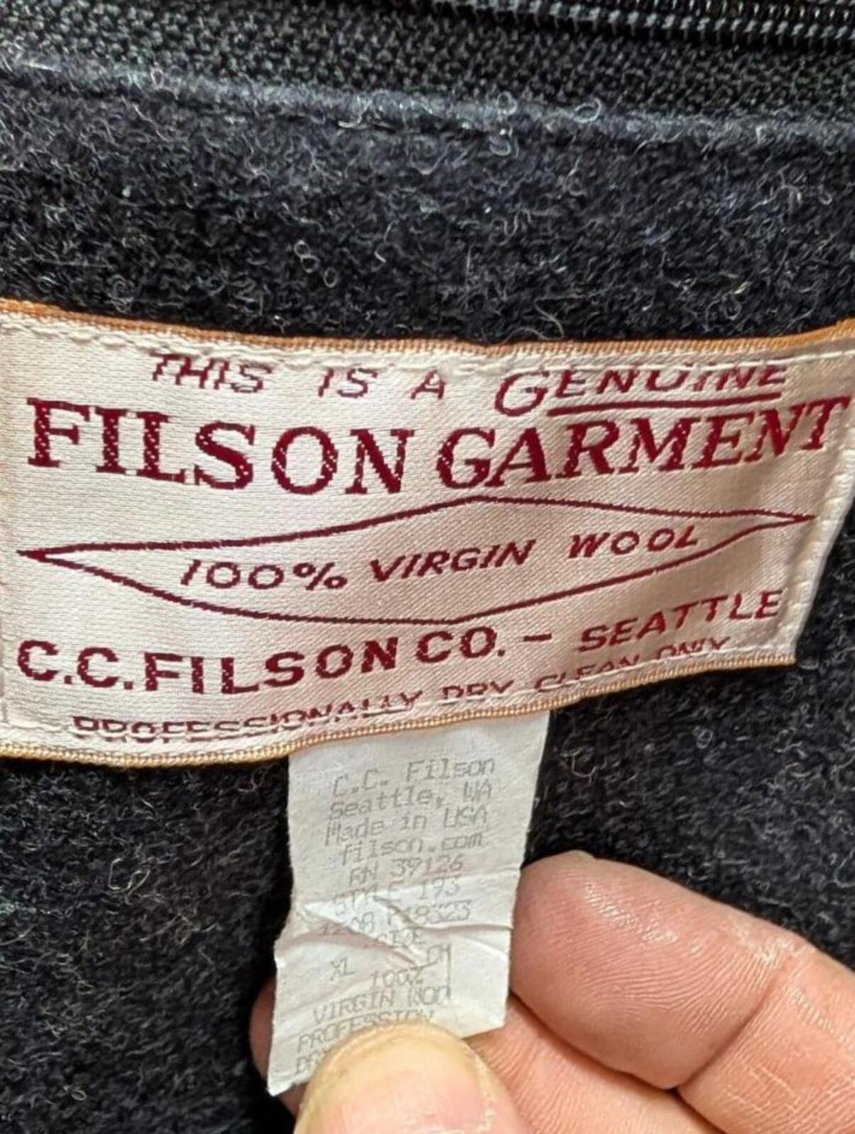 Filson Wool Ranger Bomber Jacket XL Men Style 193 Mackinaw Charcoal Grey USA Zip