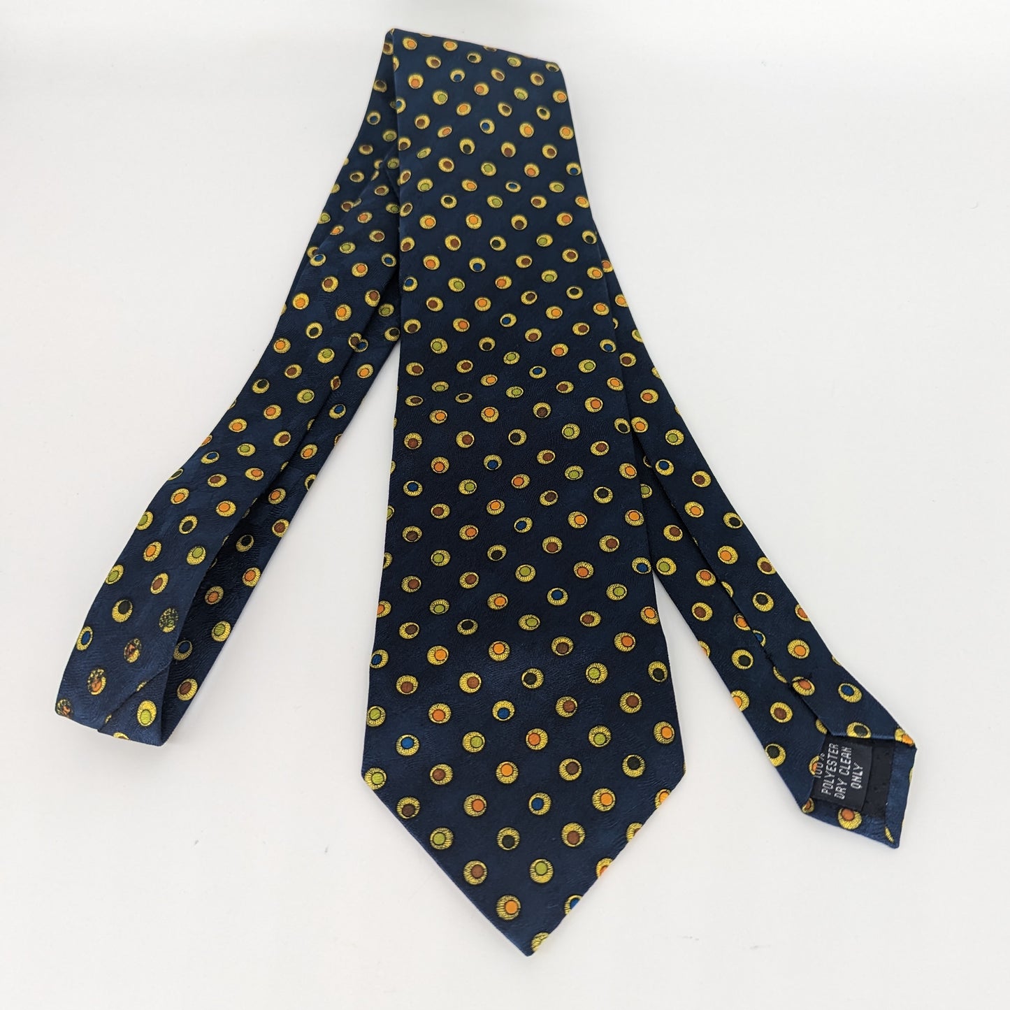 Ciro Citterio Tie Mens Vintage 90s Necktie Navy Blue Gold Polka Dot