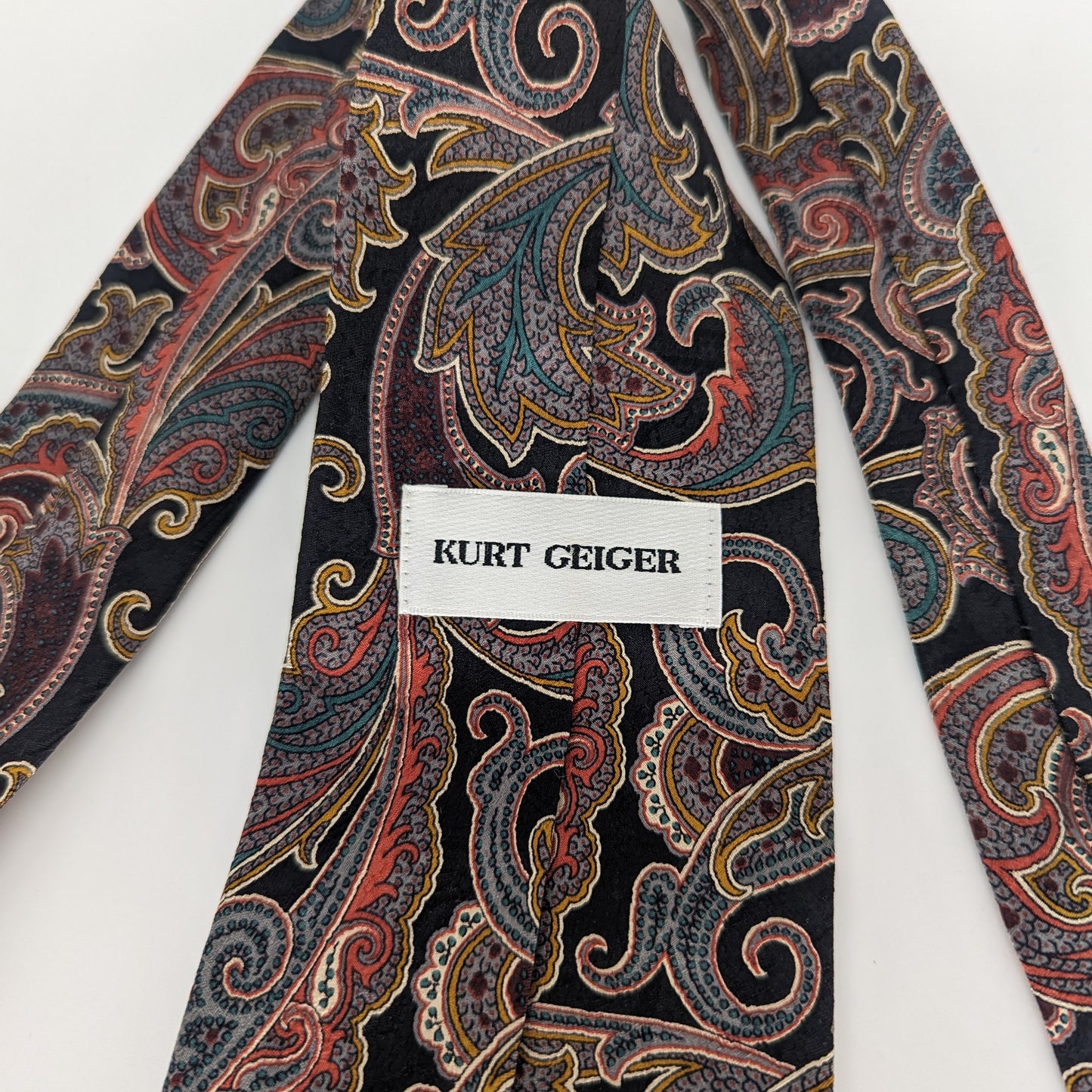 Vintage Kurt Geiger Pure Silk Blue Gold Paisley Patterned Tie Made In England