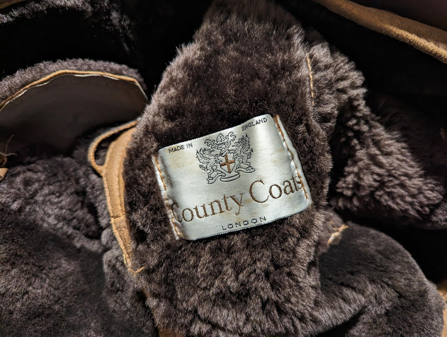 County Coats Genuine Shearling Sheepskin Oversized Aviator Flying Jacket Size 16