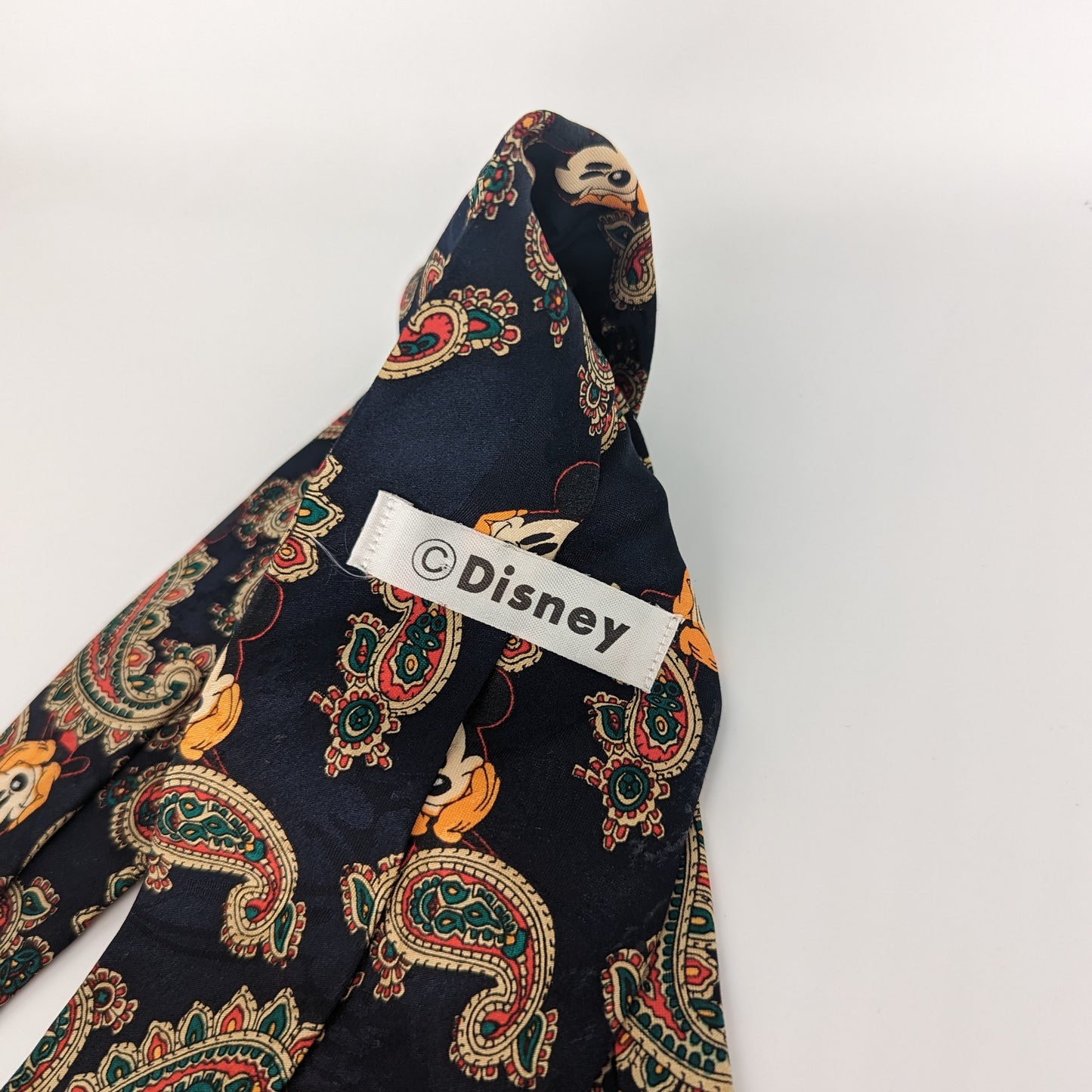 Disney Mickey Mouse Tie Navy Blue Mens Vintage 90s Paisley Silk Necktie
