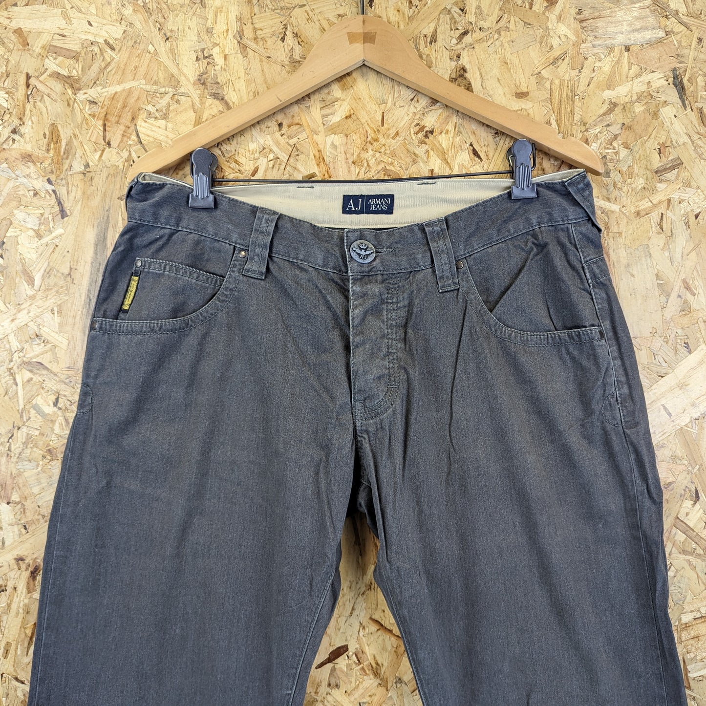 Armani Jeans Chinos Trousers Slim Fit Dark Grey Charcoal Wash Button Fly W32 L34