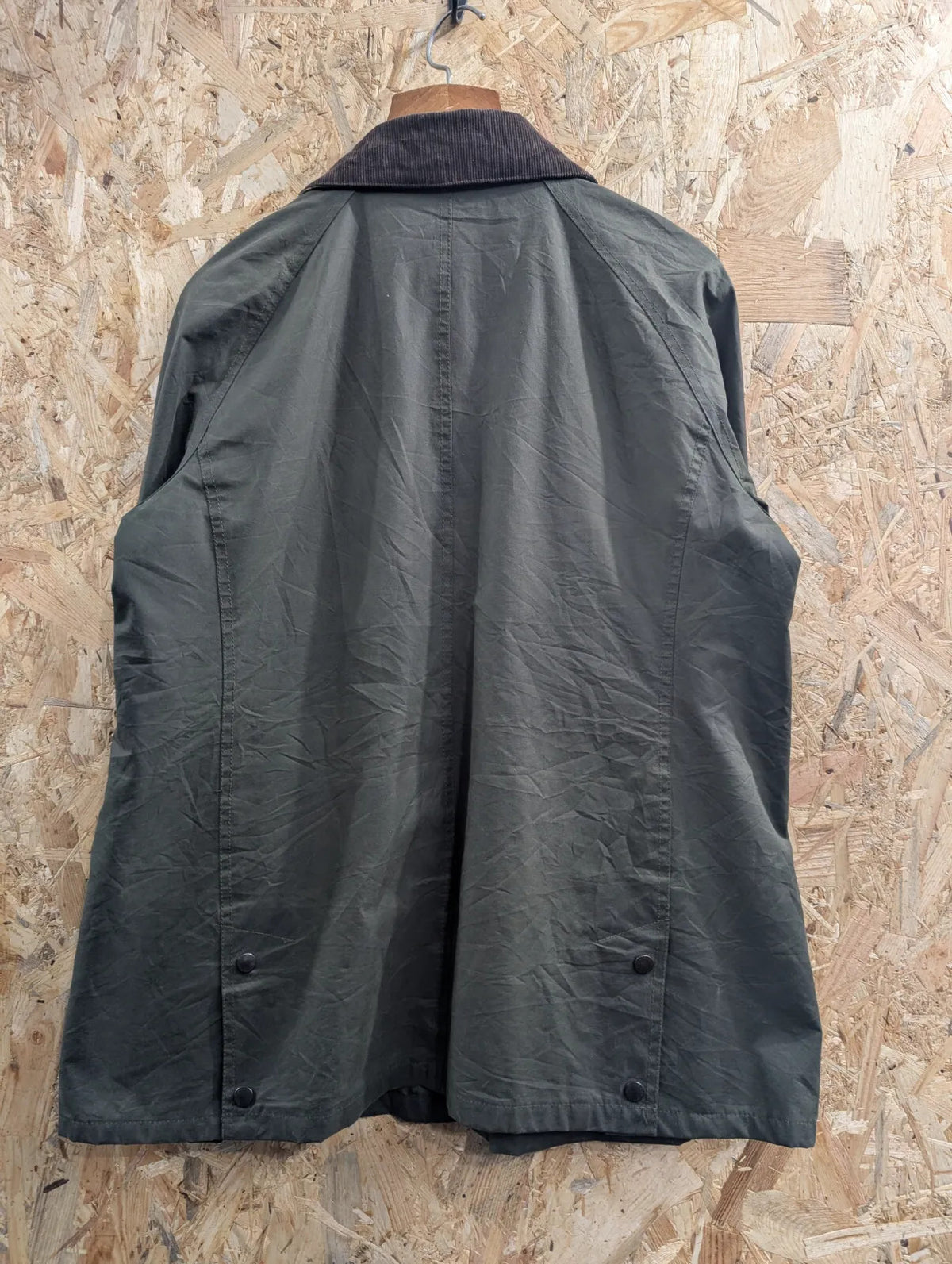 Barbour Waxed Jacket Womens UK16 Dark Green Cotton Cord Collar Beadnell Tartan