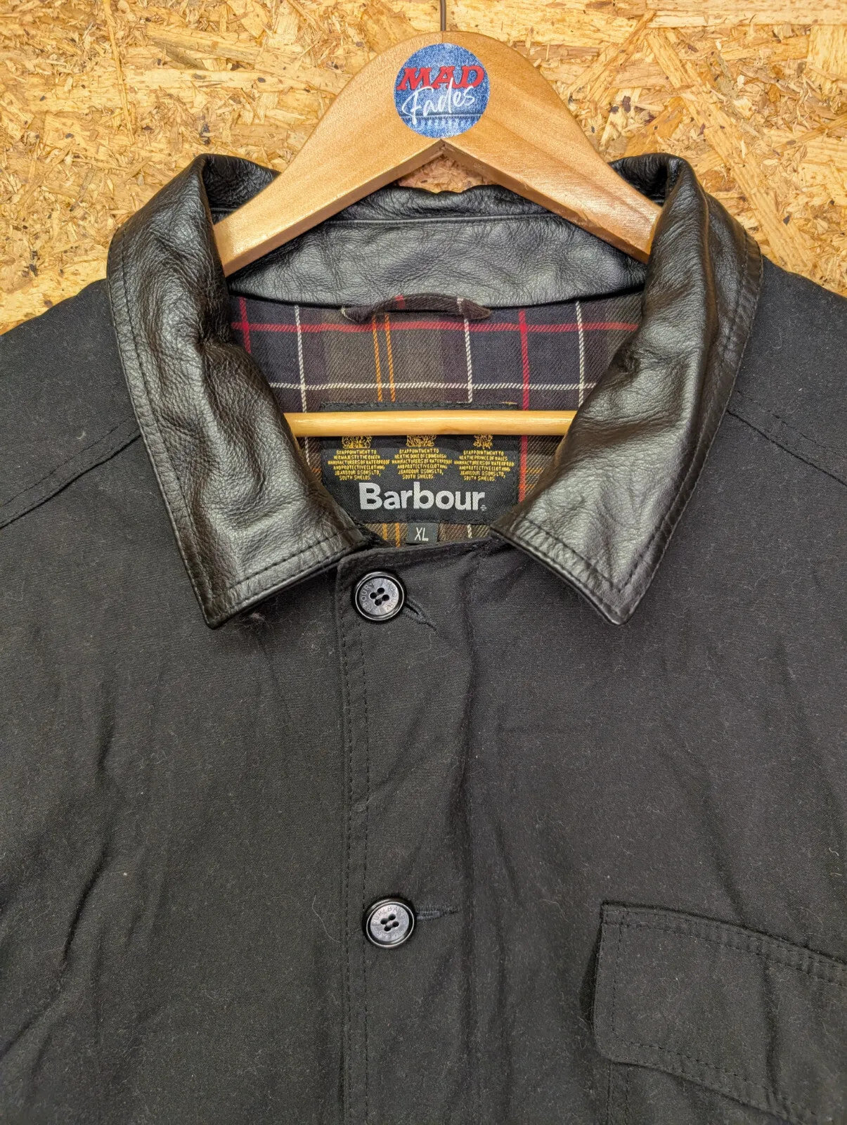 Barbour Fieldspar Wax Jacket Mens XL Black Leather Collar Checked Lining Ltd Ed